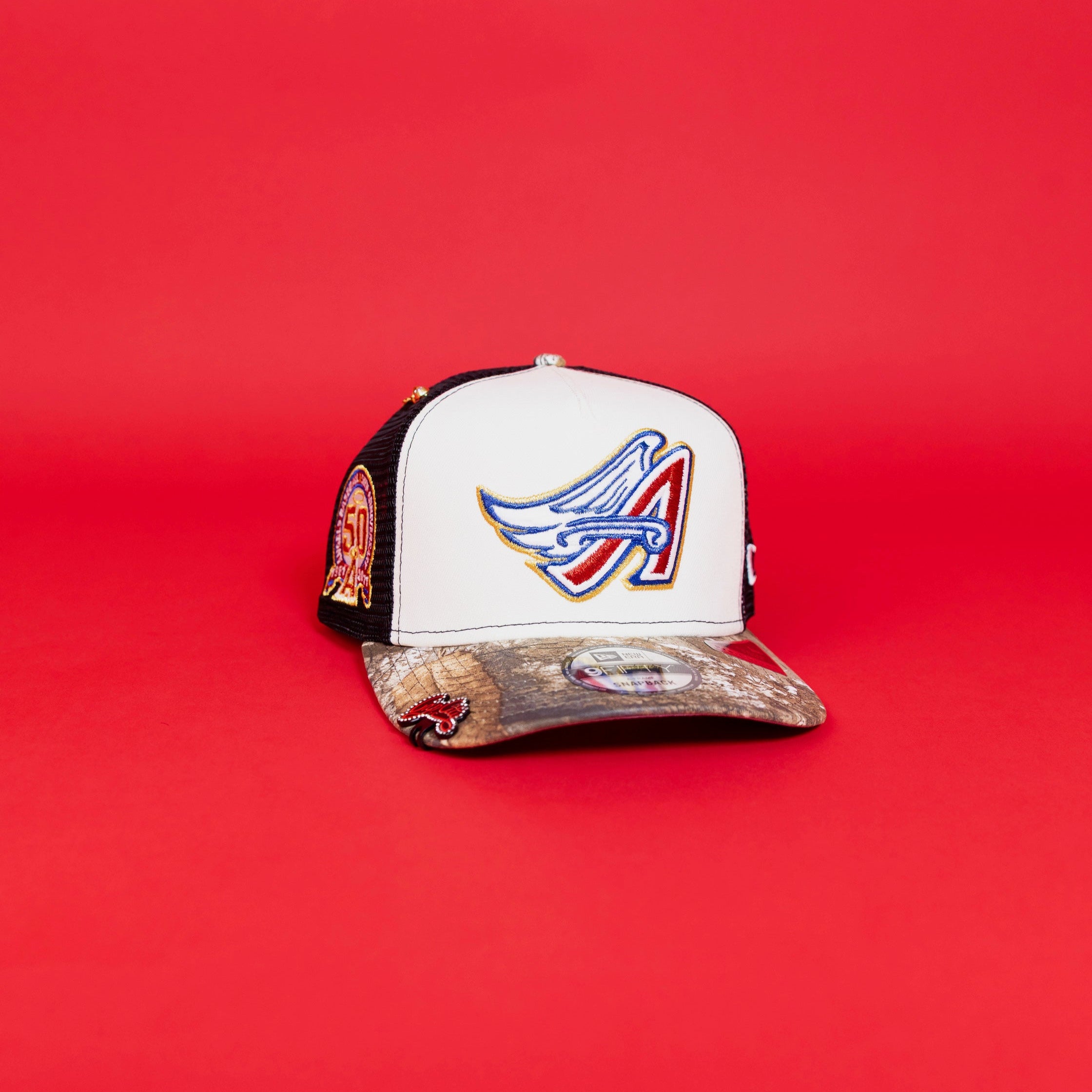 NEW ERA 9FIFTY A-FRAME CHROME/ REALTREE ANAHEIM ANGELS MESHBACK SNAPBACK W/ 50TH ANNIVERSARY SIDE PATCH