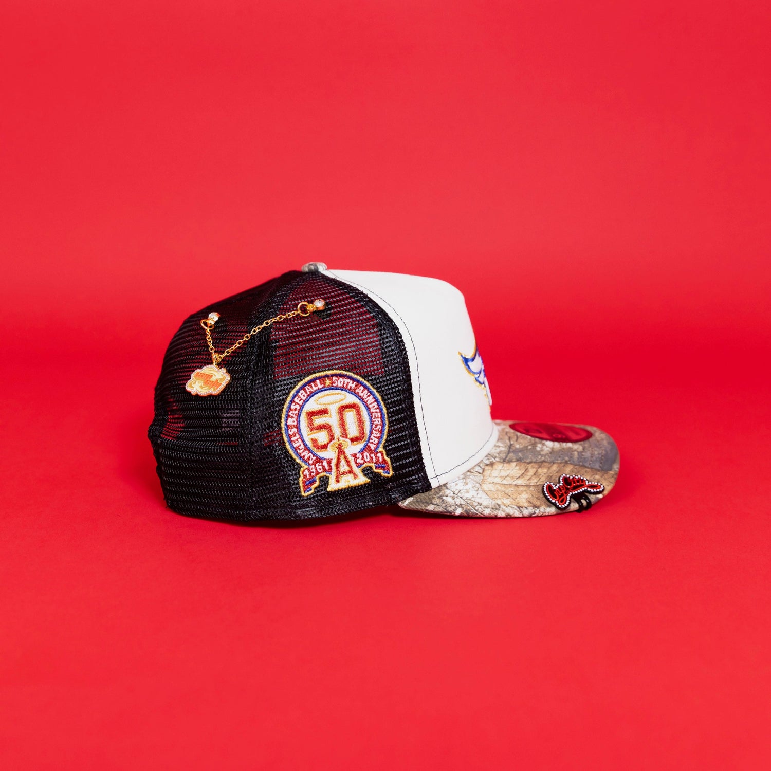 NEW ERA 9FIFTY A-FRAME CHROME/ REALTREE ANAHEIM ANGELS MESHBACK SNAPBACK W/ 50TH ANNIVERSARY SIDE PATCH