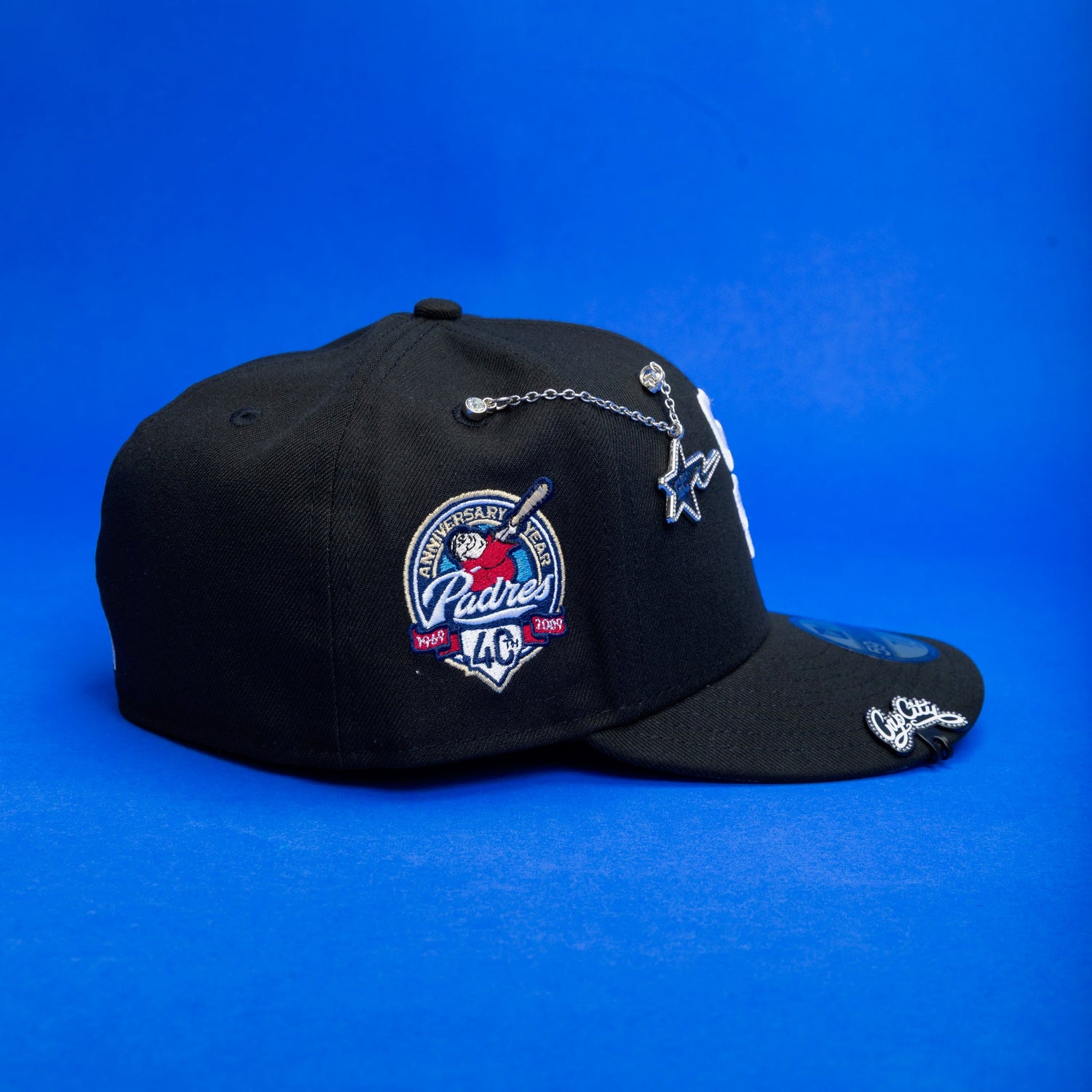 NEW ERA EXCLUSIVE 59FIFTY BLACK SAN DIEGO PADRES W/ 40TH ANNIVERSARY SIDE PATCH