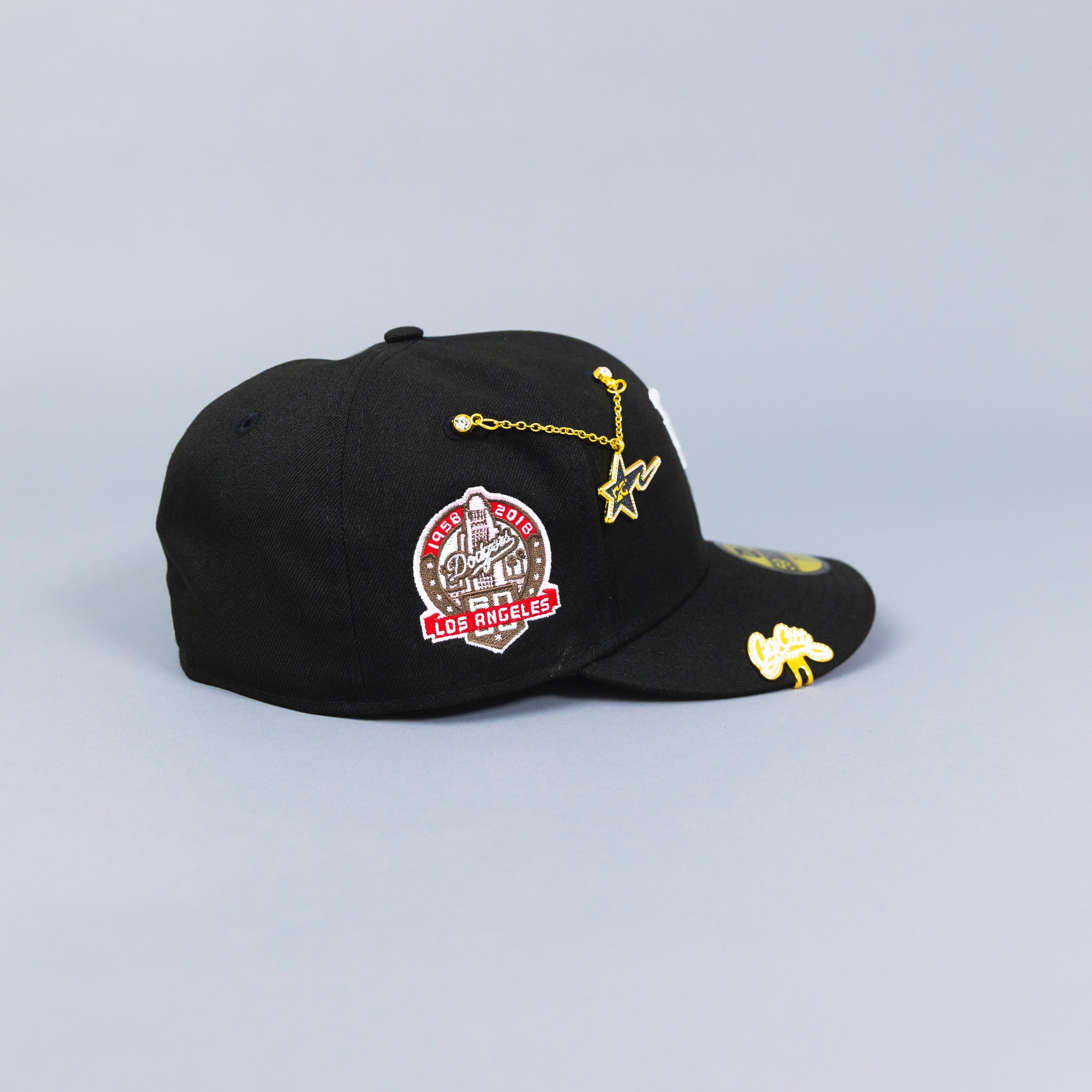 NEW ERA EXCLUSIVE 59FIFTY BLACK UPSIDE DOWN LOS ANGELES DODGERS W/ 60TH ANNIVERSARY SIDE PATCH