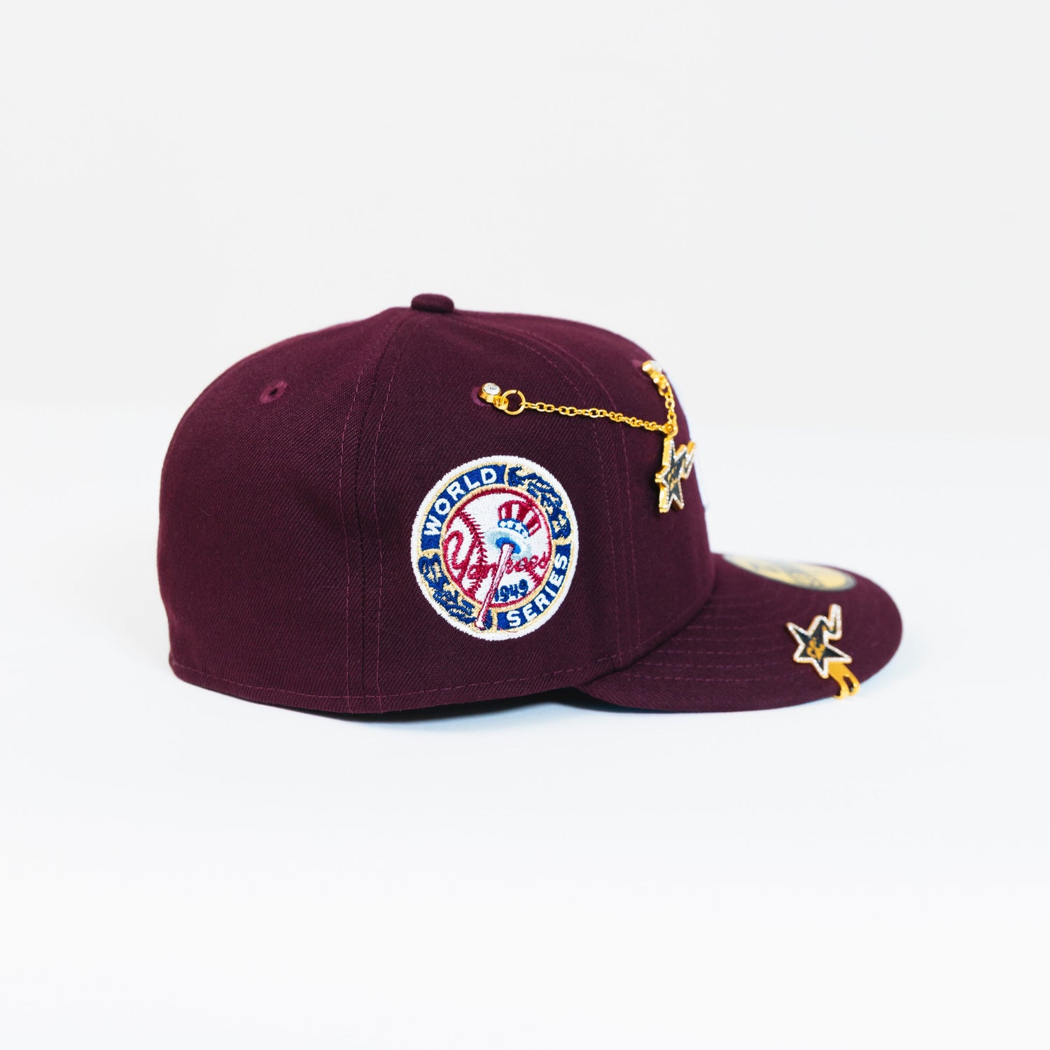 NEW ERA EXCLUSIVE 59FIFTY BURGUNDY NEW YORK YANKEES W/ 1949 WORLD SERIES SIDE PATCH