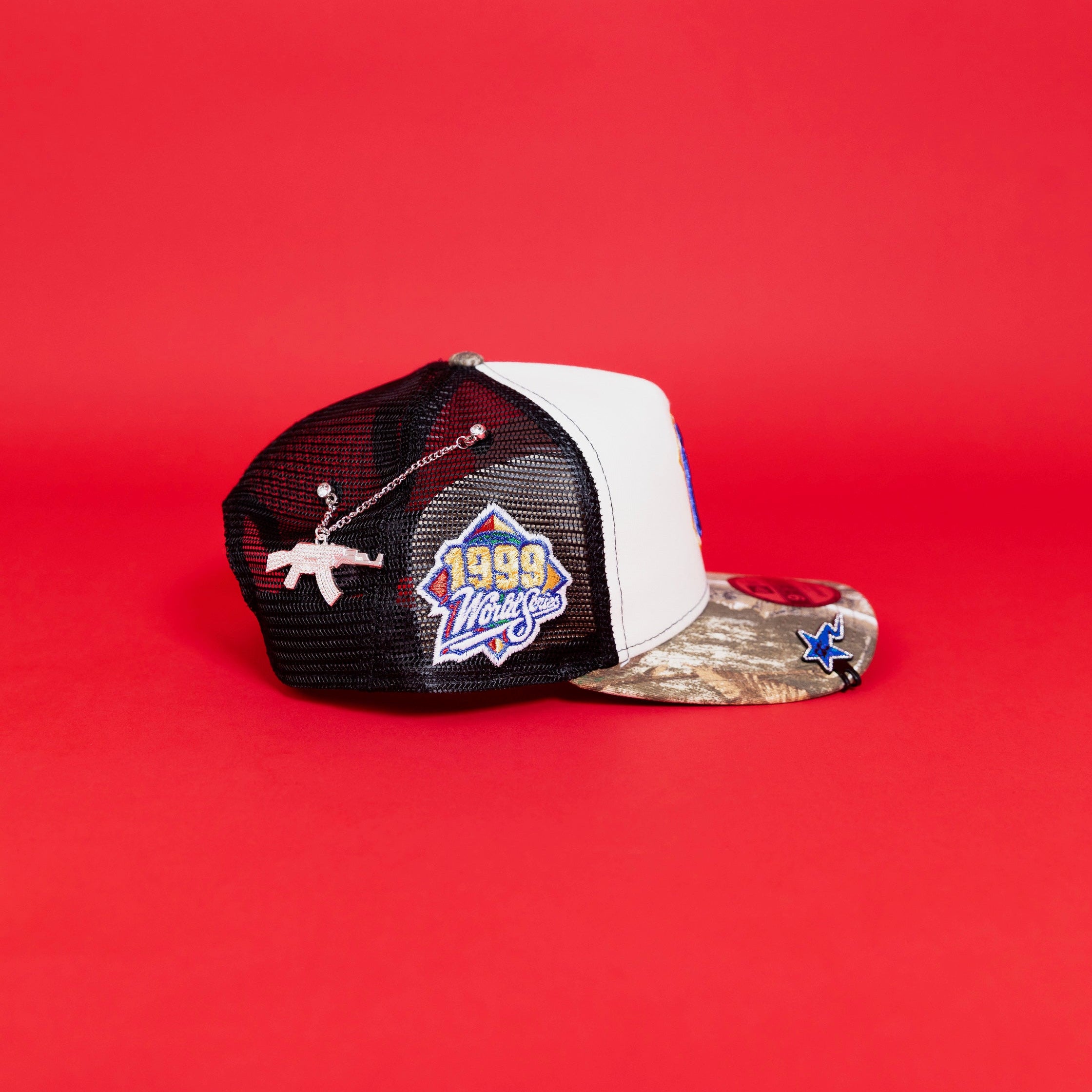 NEW ERA EXCLUSIVE 9FIFTY A-FRAME CHROME/ REALTREE NEW YORK YANKEES MESHBACK SNAPBACK W/ 1999 WORLD SERIES SIDE PATCH