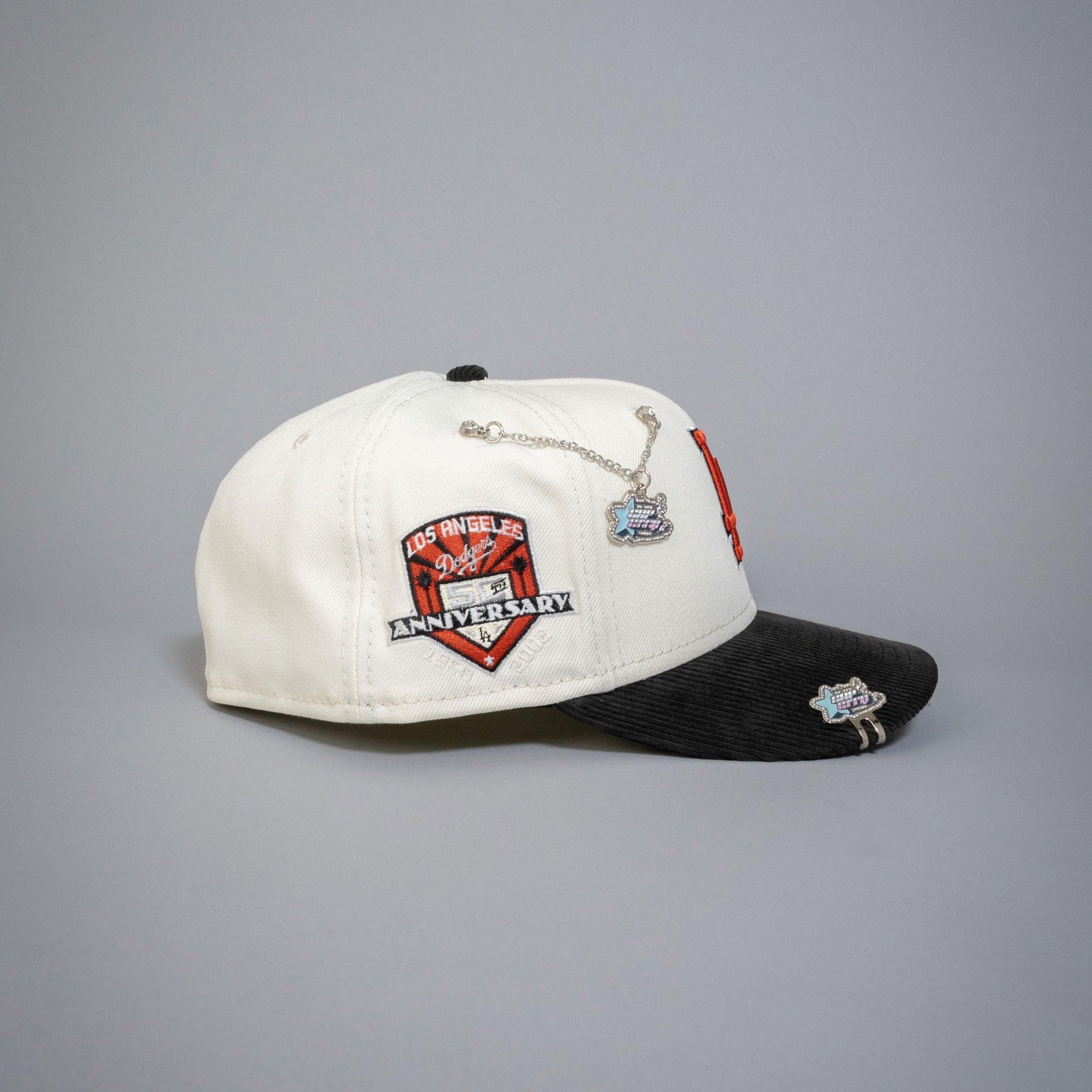 NEW ERA EXCLUSIVE 59FIFTY CHROME/ CORDUROY LOS ANGELES DODGERS W/ 50TH ANNIVERSARY SIDE PATCH