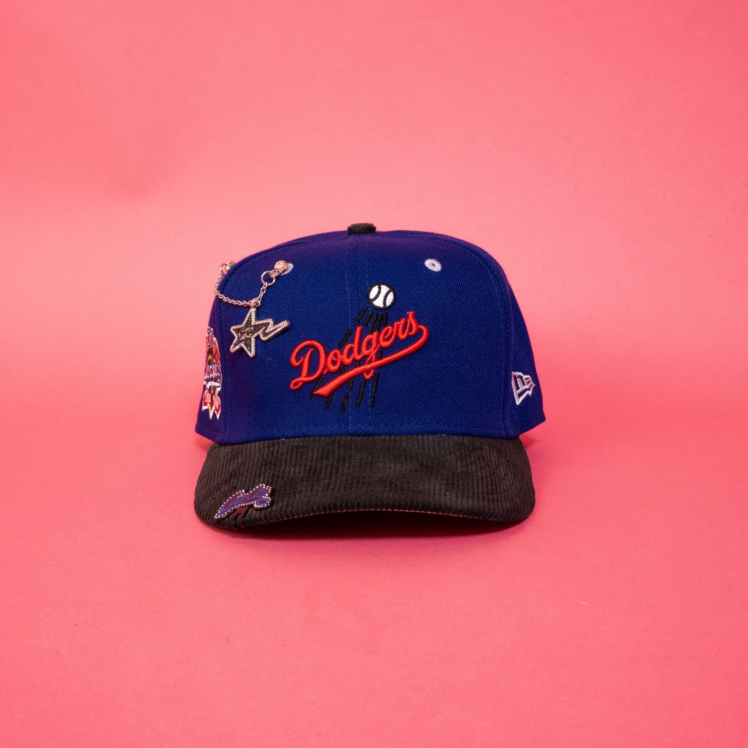 NEW ERA EXCLUSIVE 59FIFTY DARK BLUE/ CORDUROY LOS ANGELES DODGERS SCRIPT W/ 100TH ANNIVERSARY SIDE PATCH