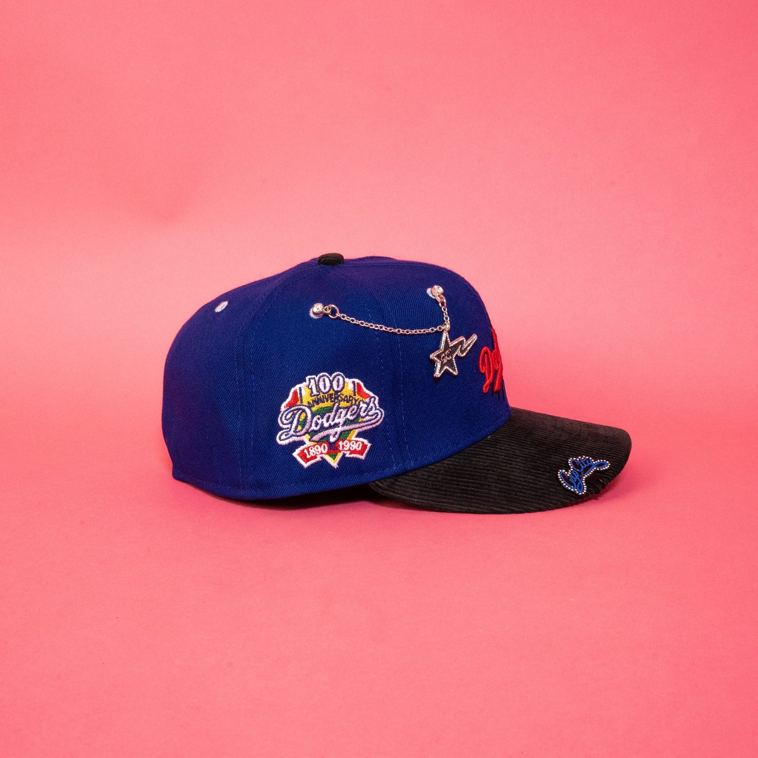 NEW ERA EXCLUSIVE 59FIFTY DARK BLUE/ CORDUROY LOS ANGELES DODGERS SCRIPT W/ 100TH ANNIVERSARY SIDE PATCH