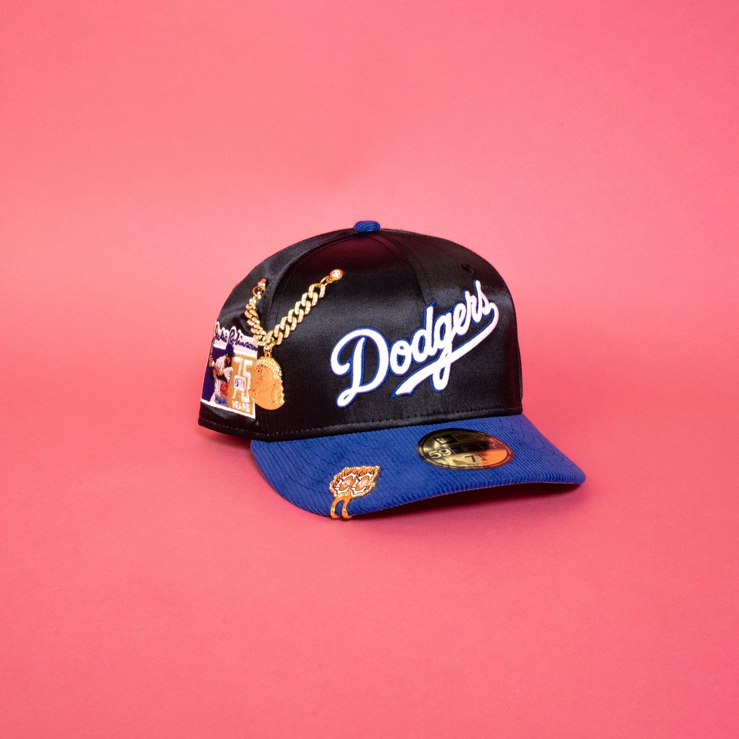NEW ERA EXCLUSIVE 59FIFTY SATIN/ CORDUROY LOS ANGELES DODGERS SCRIPT W/ JACKIE ROBINSON SIDE PATCH