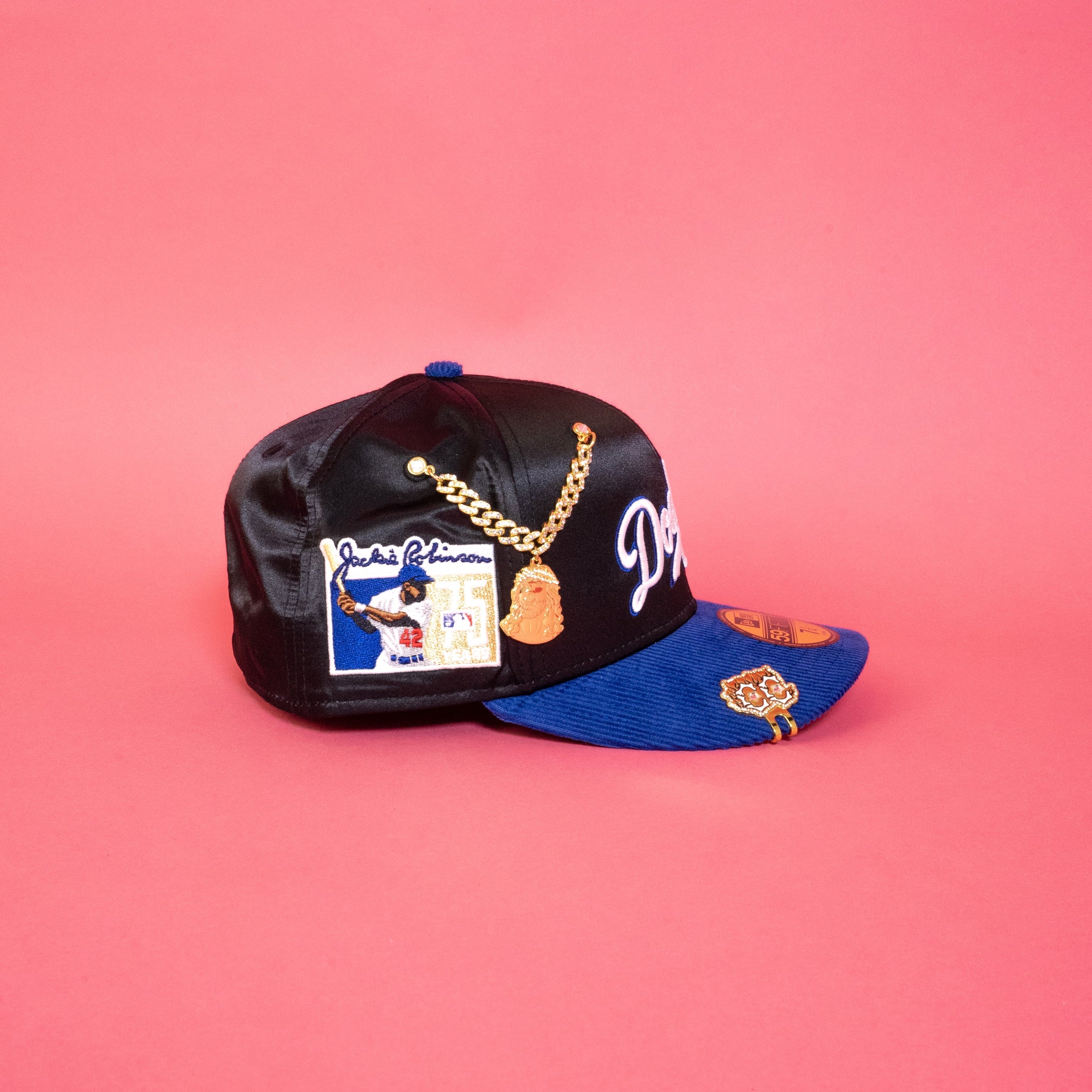 NEW ERA EXCLUSIVE 59FIFTY SATIN/ CORDUROY LOS ANGELES DODGERS SCRIPT W/ JACKIE ROBINSON SIDE PATCH