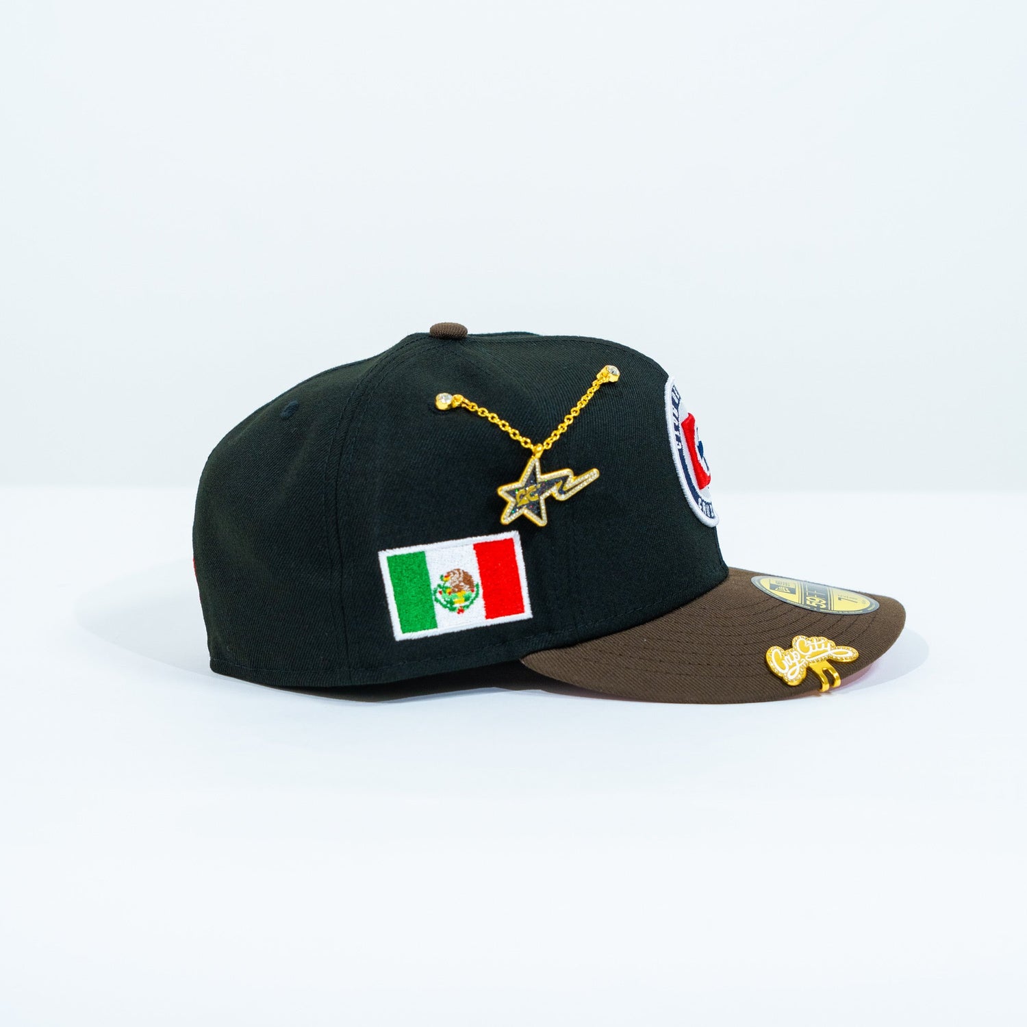 NEW ERA EXCLUSIVE 59FIFTY BLACK/ BROWN "CLUB CRUZ AZUL" W/ MEXICO FLAG SIDE PATCH
