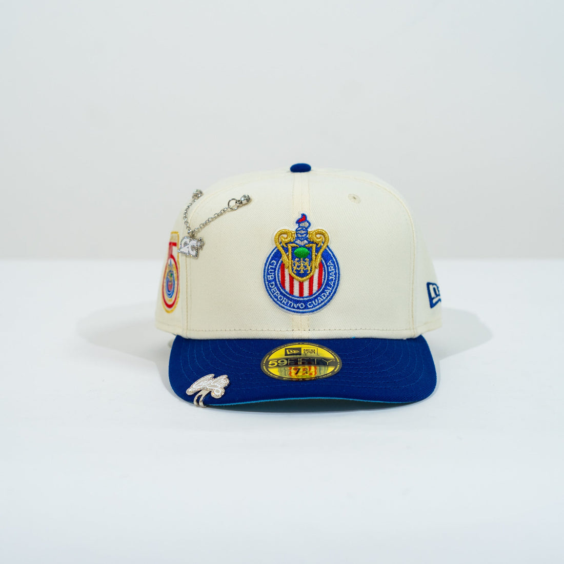 NEW ERA EXCLUSIVE 59FIFTY CHROME/ BLUE "CHIVAS DE GUADALAJARA" W/ 115TH ANNIVERSARY SIDE PATCH