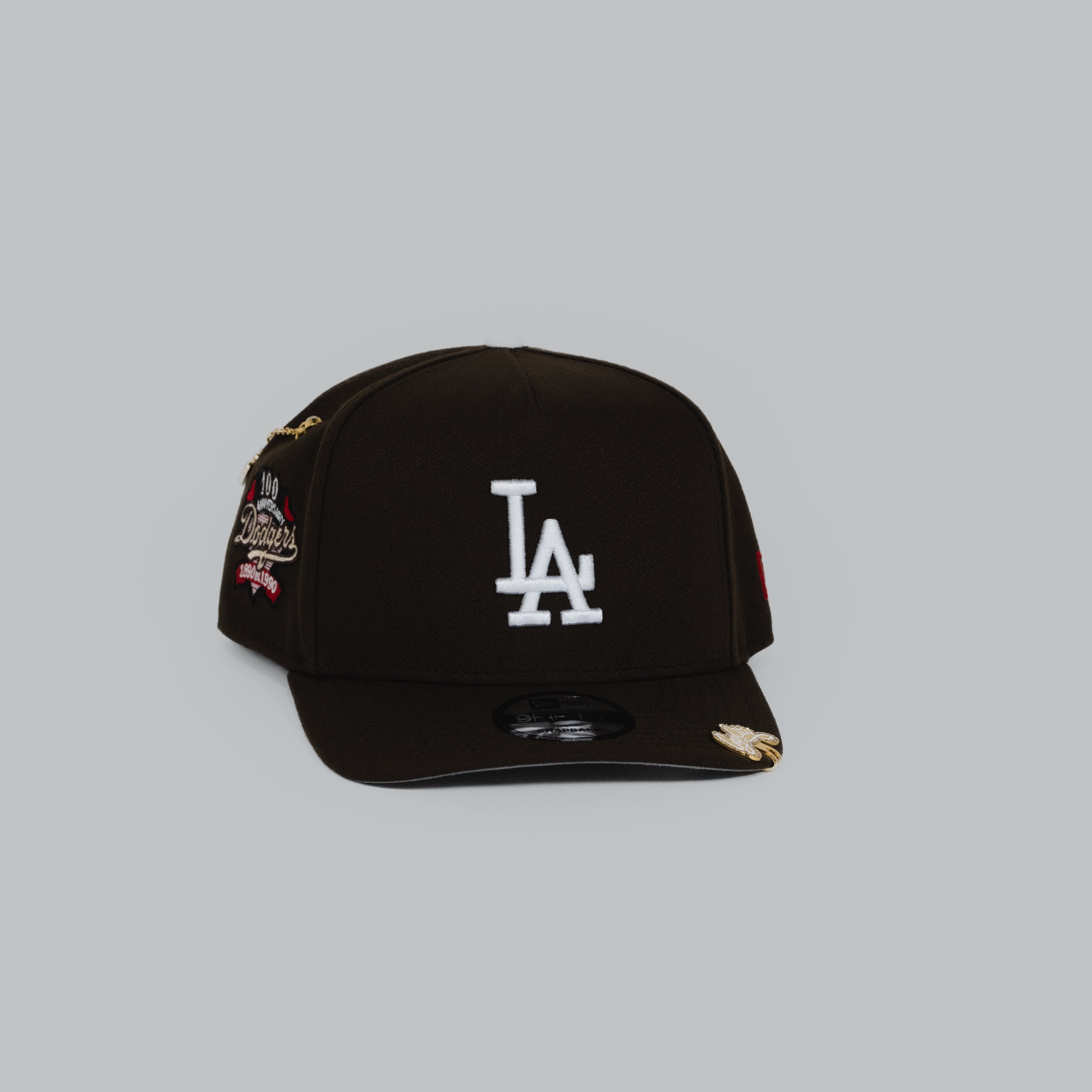NEW ERA EXCLUSIVE 9FIFTY A-FRAME BROWN LOS ANGELES DODGERS SNAPBACK W/ 100TH ANNIVERSARY SIDE PATCH