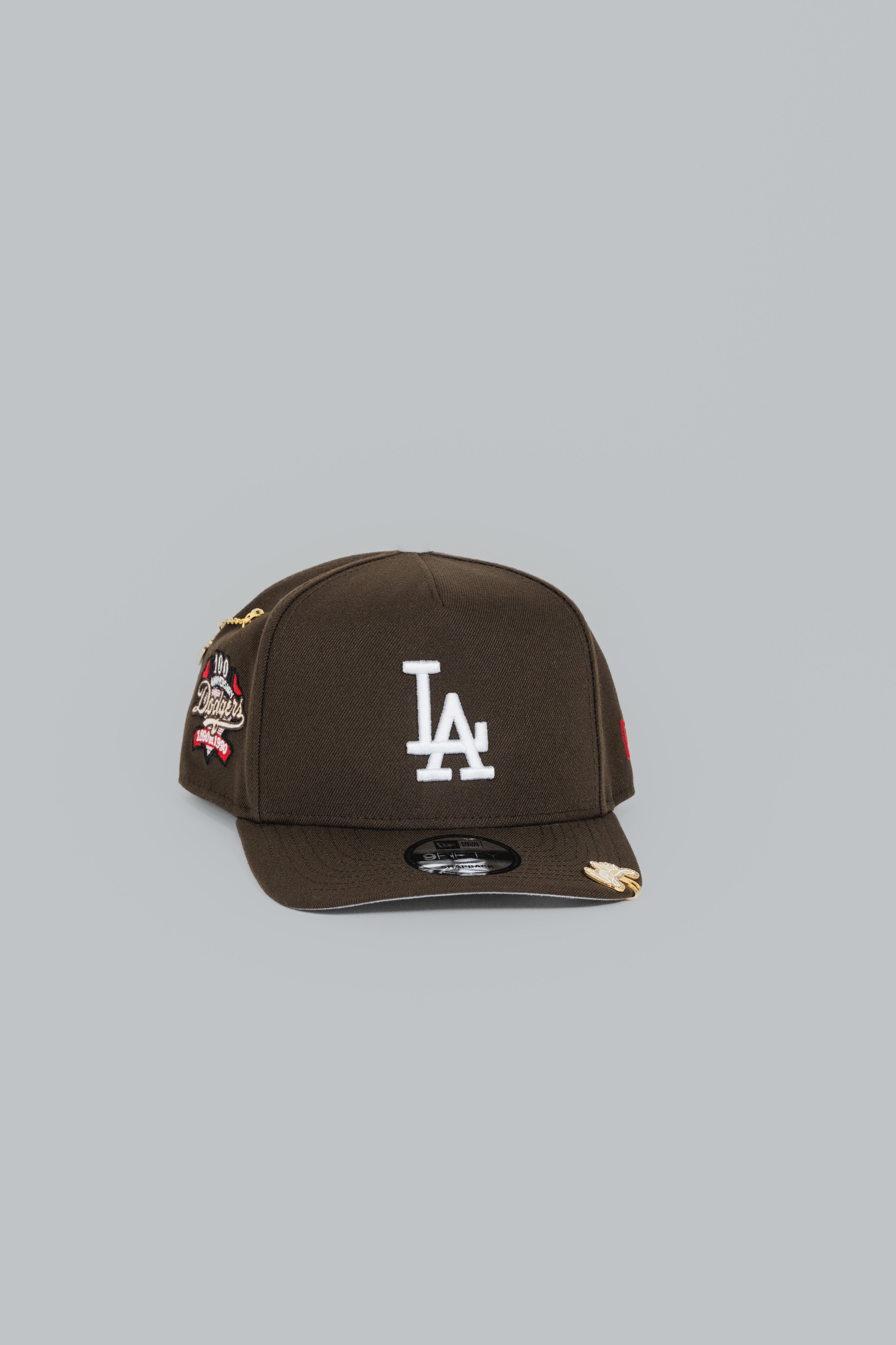 NEW ERA EXCLUSIVE 9FIFTY A-FRAME BROWN LOS ANGELES DODGERS SNAPBACK W/ 100TH ANNIVERSARY SIDE PATCH