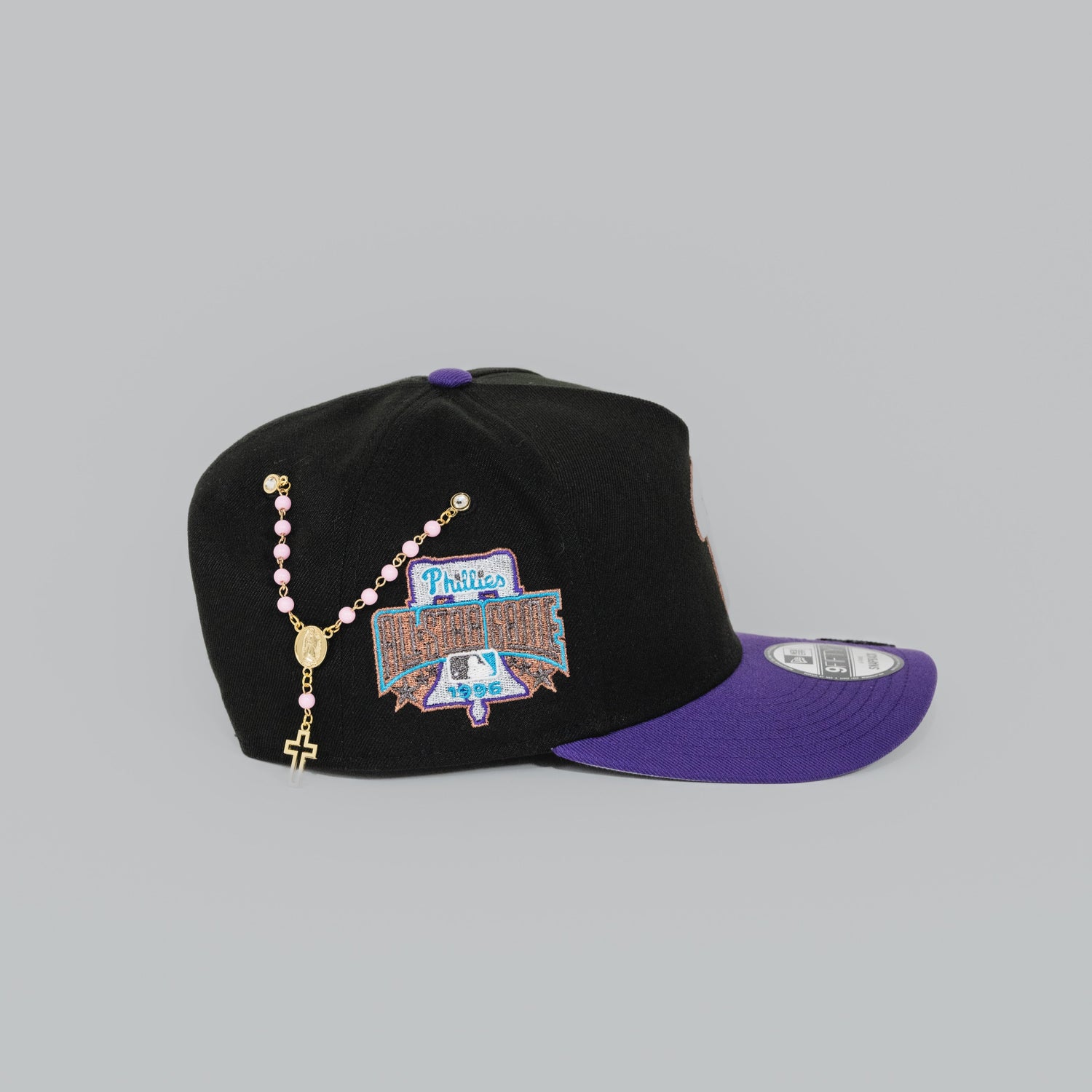 NEW ERA EXCLUSIVE 9FIFTY A-FRAME BLACK/ PURPLE PHILADELPHIA PHILLIES SNAPBACK W/ 1996 ALL STAR GAME PATCH