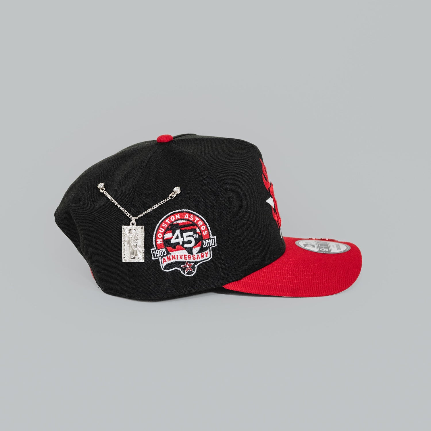 NEW ERA EXCLUSIVE 9FIFTY A-FRAME BLACK/ RED HOUSTON ASTROS W/ FLAME LOGO + 45TH ANNIVERSARY SIDE PATCH