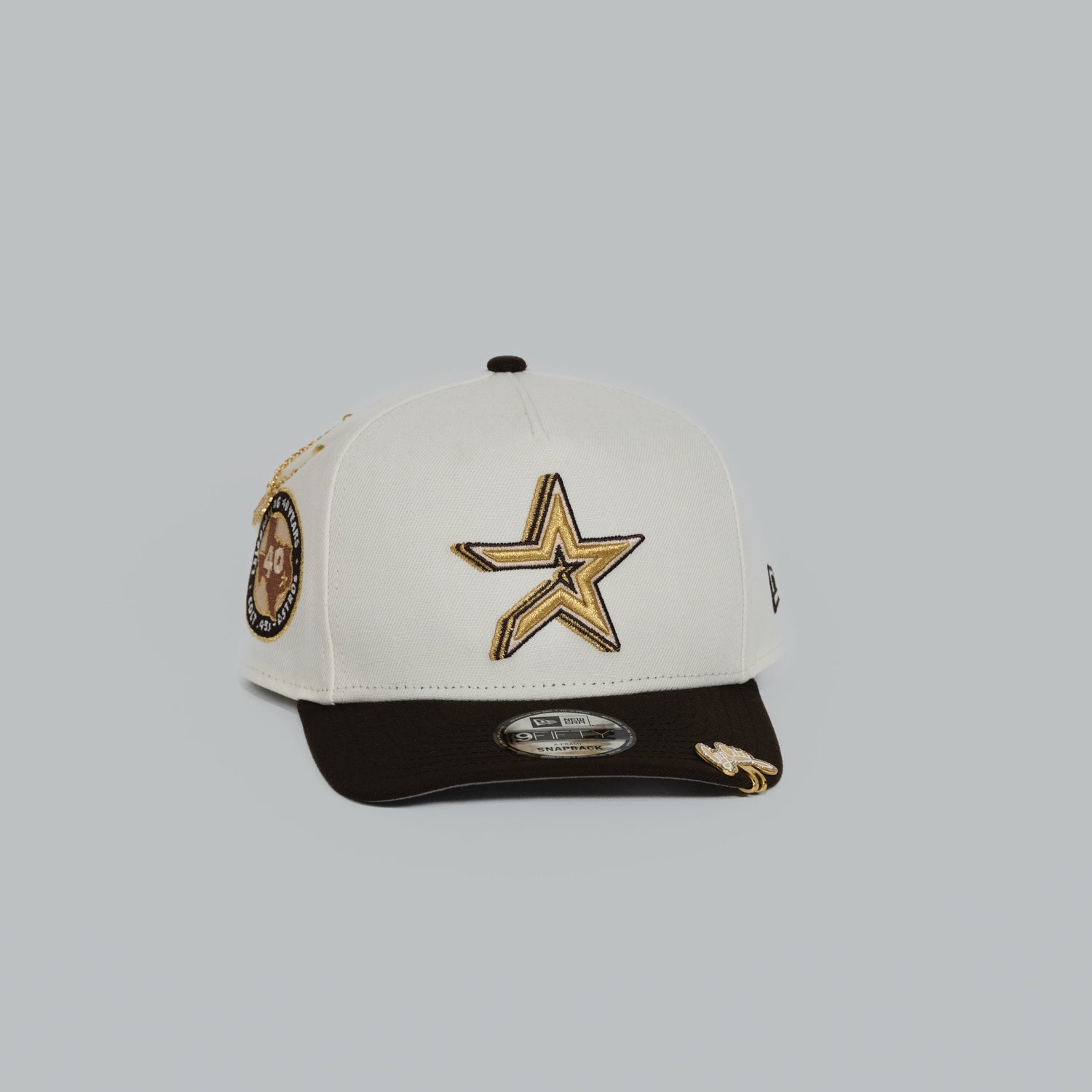 NEW ERA EXCLUSIVE 9FIFTY A-FRAME CHROME/ WALNUT HOUSTON ASTROS W/ 45TH ANNIVERSARY SIDE PATCH