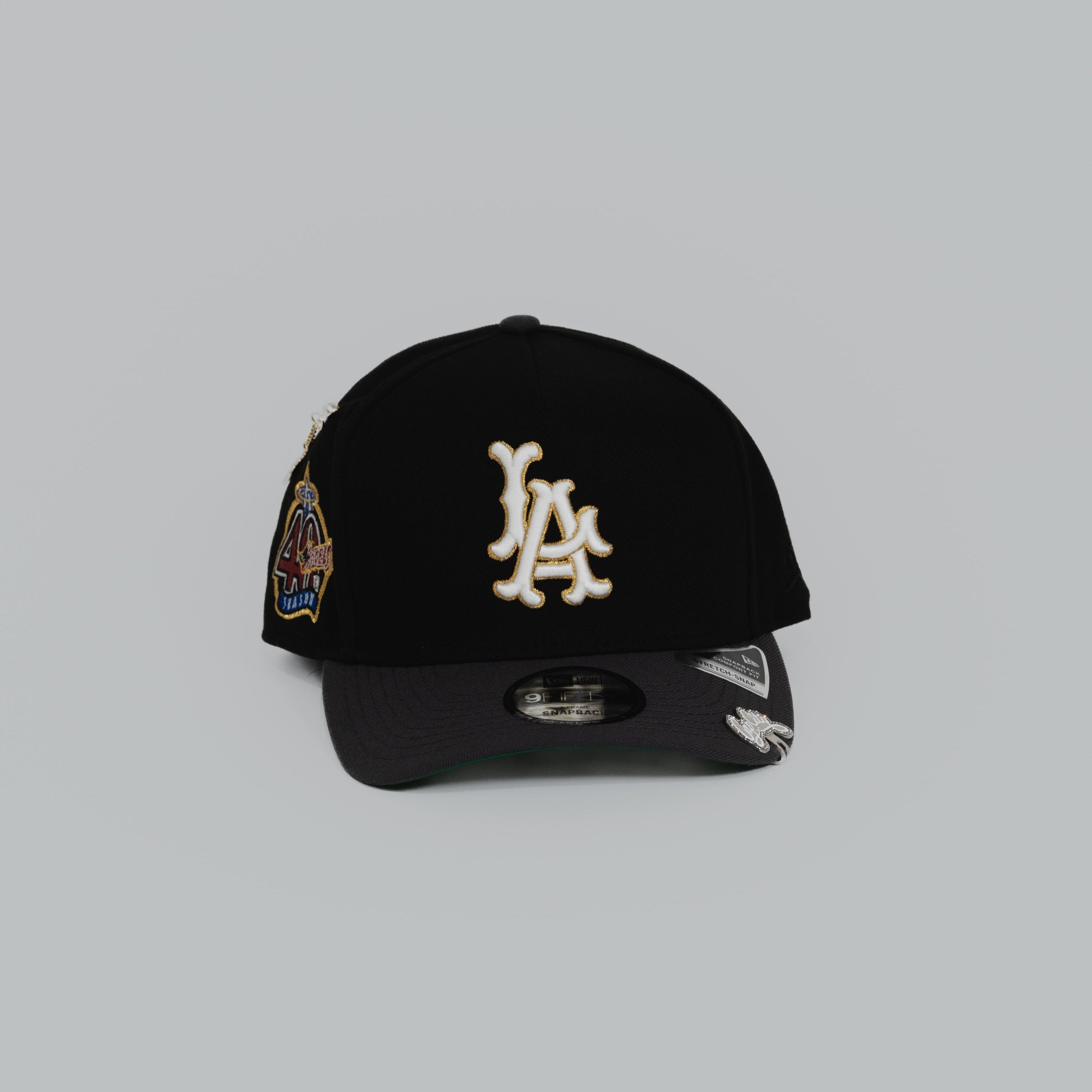 NEW ERA 9FIFTY A-FRAME BLACK/ GREY ANAHEIM ANGELS SNAPBACK W/ 40TH ANNIVERSARY SIDE PATCH