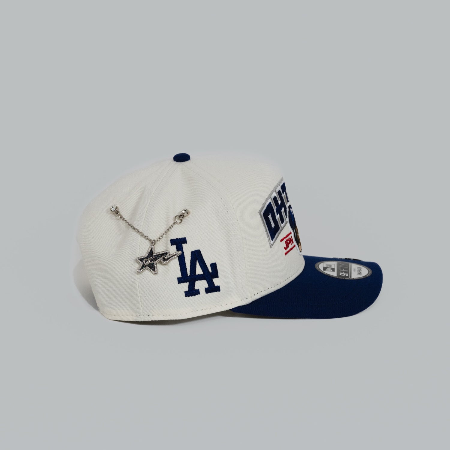NEW ERA EXCLUSIVE 9FIFTY A-FRAME CHROME/ BLUE LOS ANGELES DODGERS "SHOHEI OHTAN"SCRIPT W/ LA LOGO SIDE PATCH