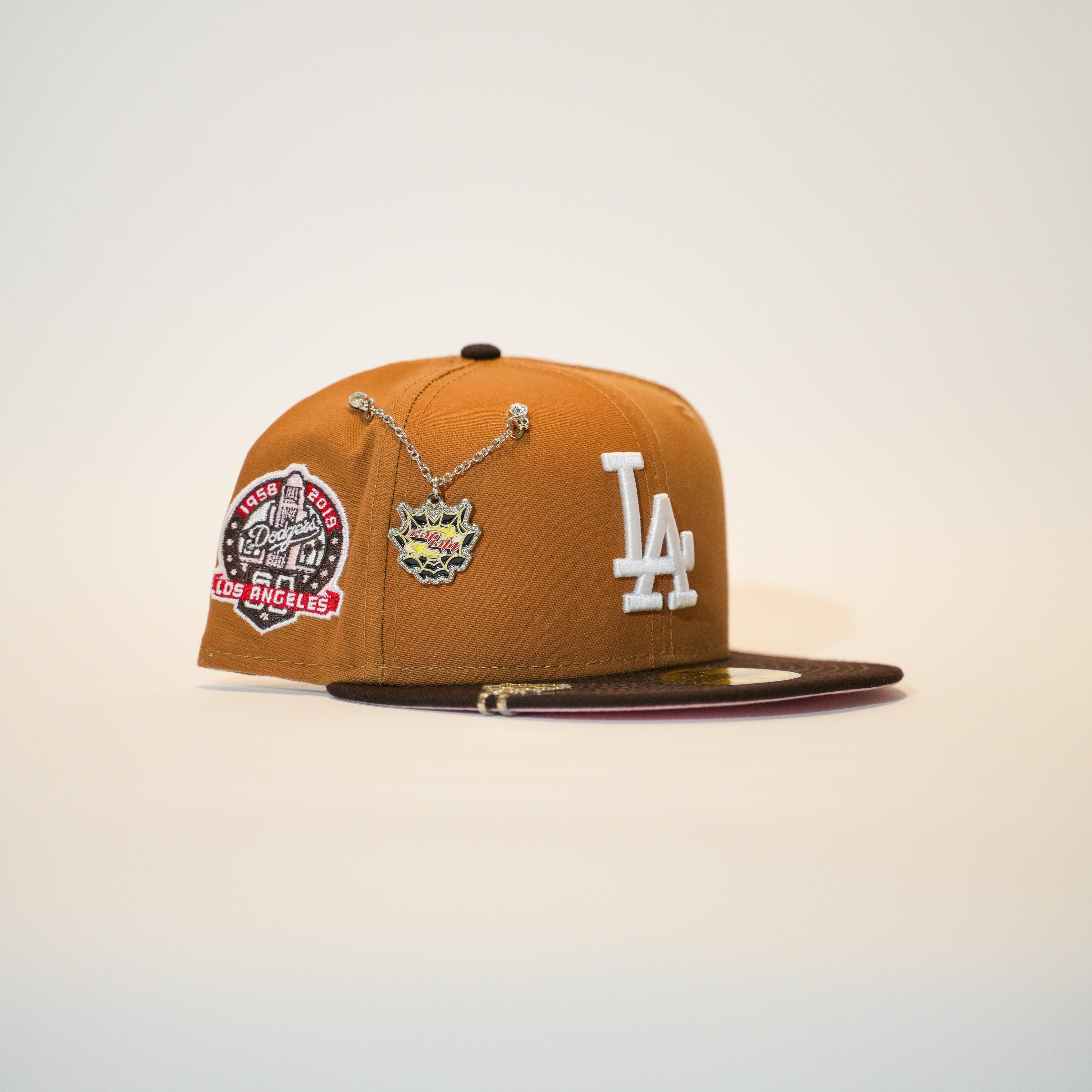 NEW ERA EXCLUSIVE 59FIFTY TAN/ BROWN LOS ANGELES DODGERS W/ 60TH ANNIVERSARY SIDE PATCH