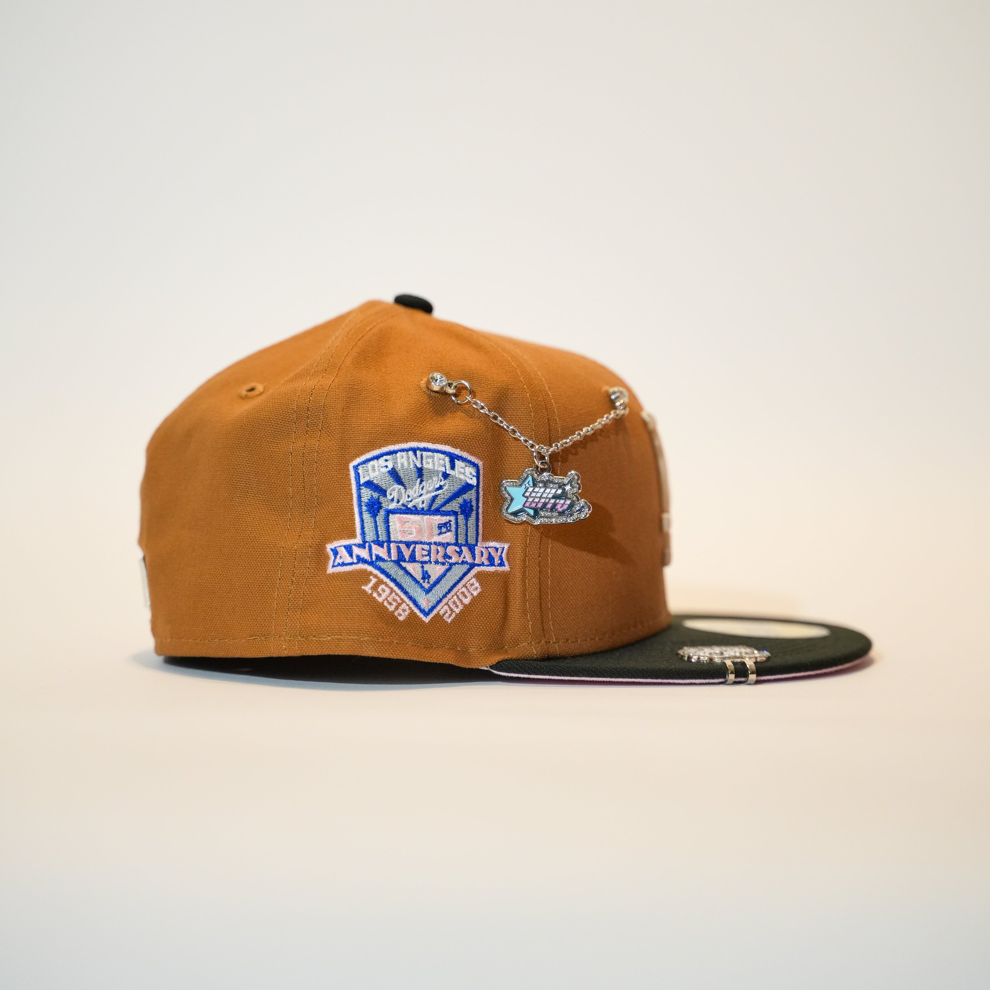 NEW ERA EXCLUSIVE 59FIFTY TAN/BLACK LOS ANGELES DODGERS W/ 50TH ANNIVERSARY SIDE PATCH