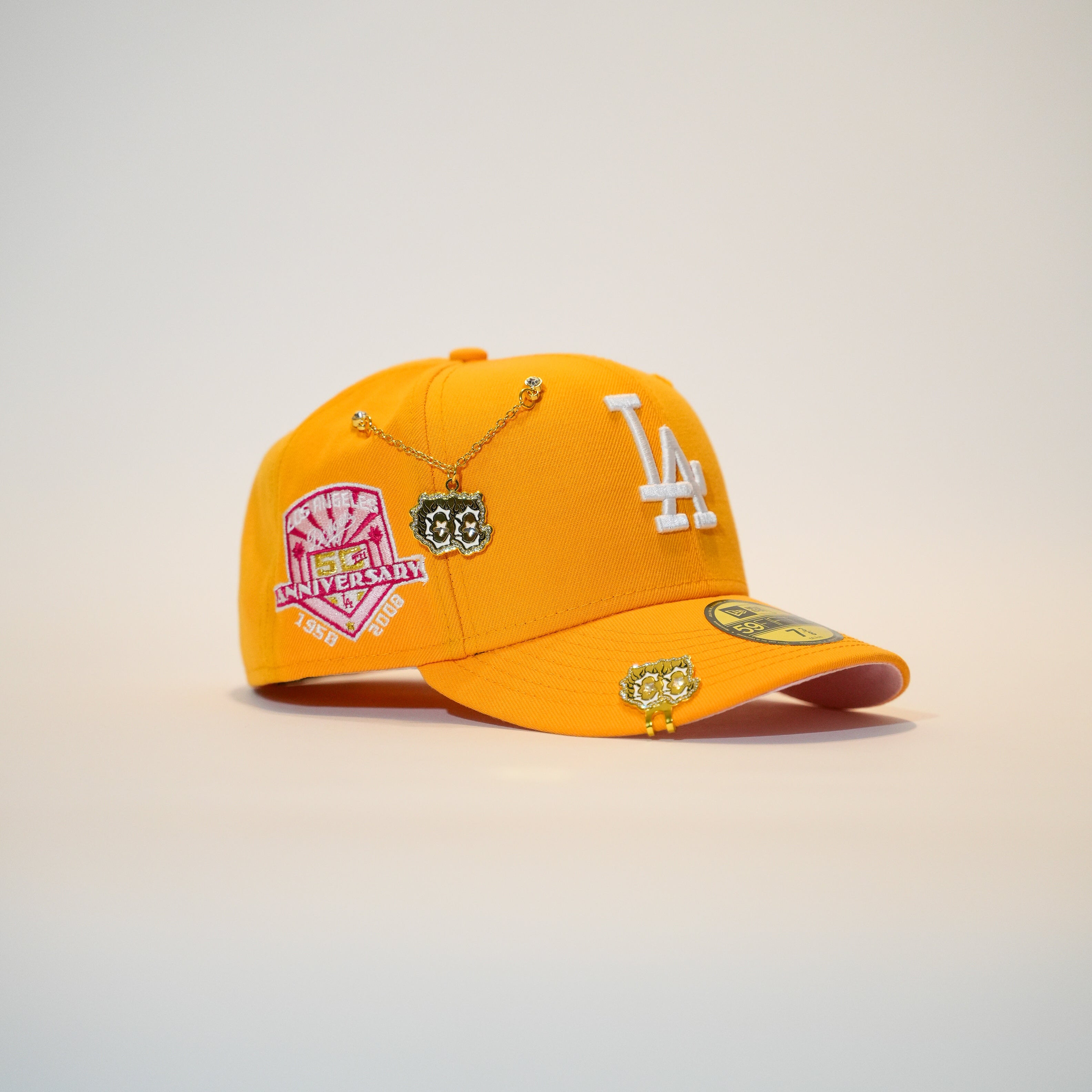 NEW ERA EXCLUSIVE 59FIFTY YELLOW LOS ANGELES DODGERS W/ 50TH ANNIVERSARY SIDE PATCH