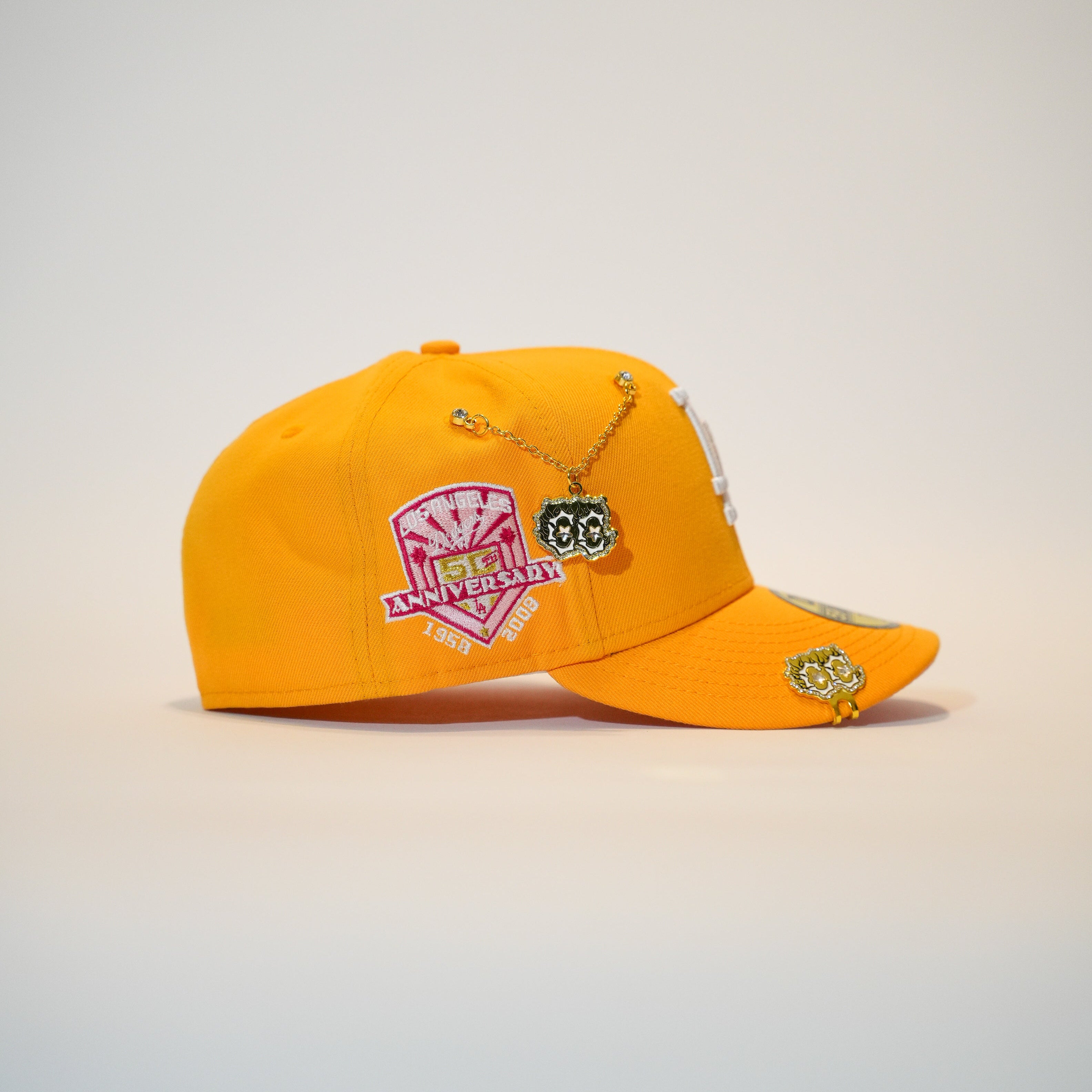 NEW ERA EXCLUSIVE 59FIFTY YELLOW LOS ANGELES DODGERS W/ 50TH ANNIVERSARY SIDE PATCH