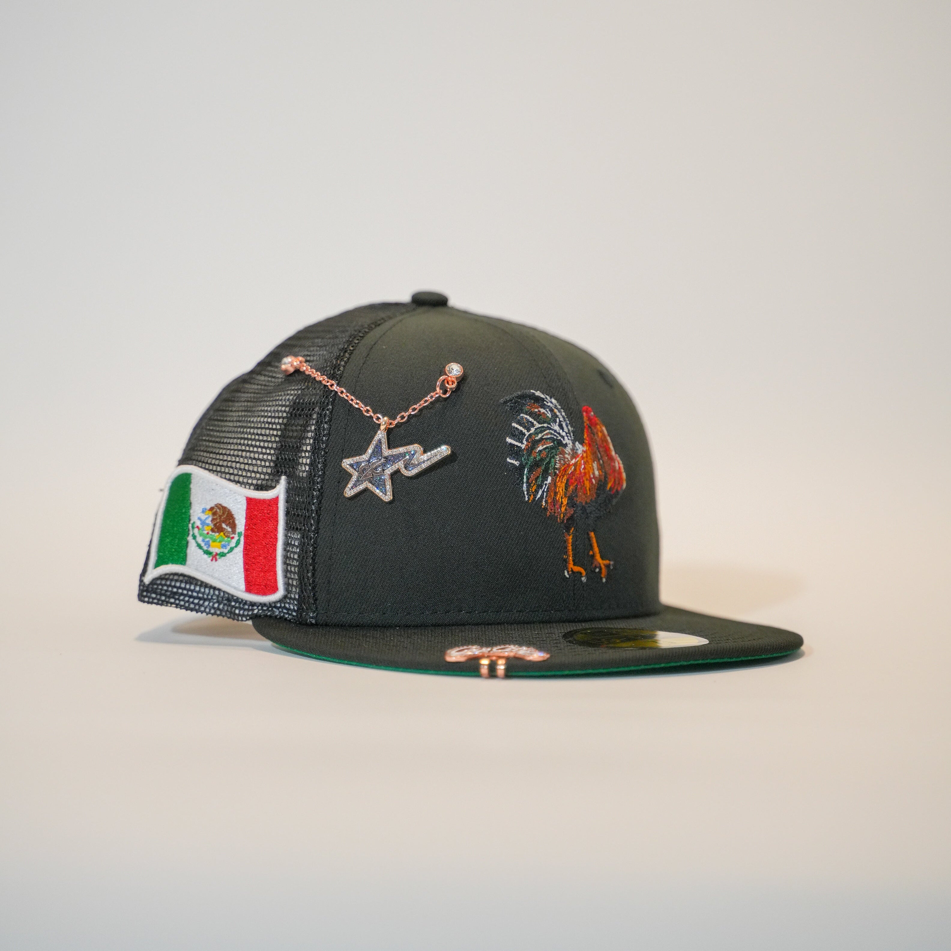 NEW ERA EXCLUSIVE 59FIFTY BLACK MEXICO "EL GALLO" MESHBACK W/ MEXICO FLAG SIDE PATCH