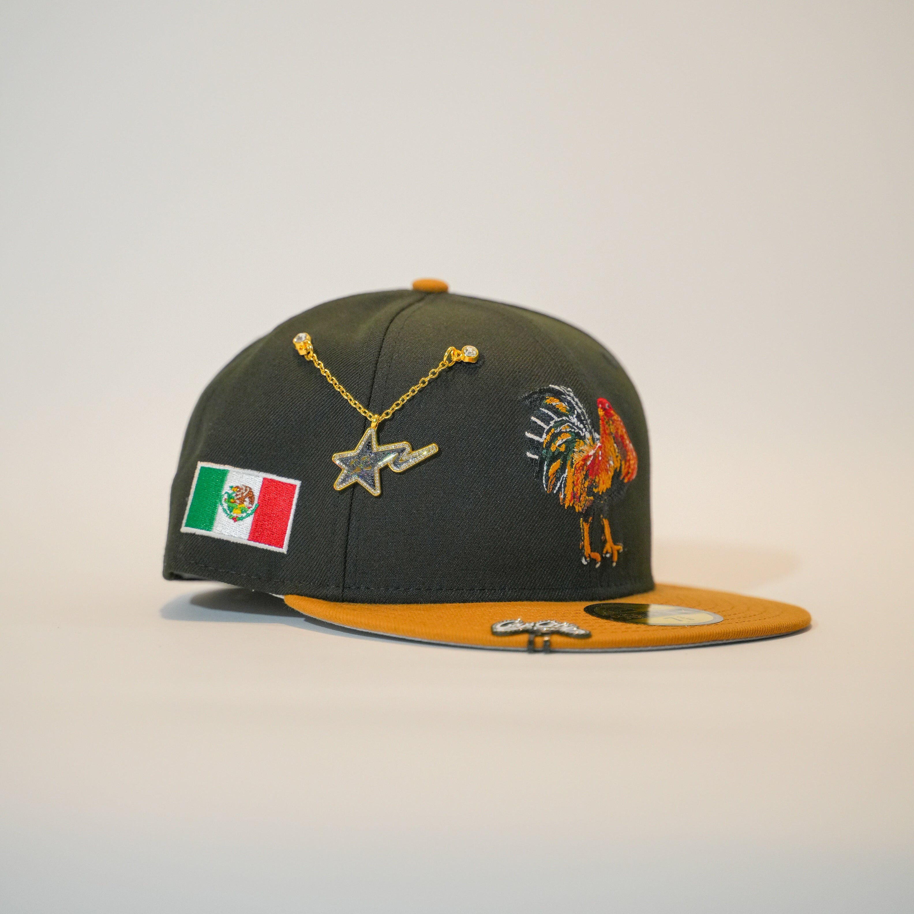 NEW ERA EXCLUSIVE 59FIFTY BLACK/ KHAKI MEXICO "EL GALLO" W/ MEXICO FLAG SIDE PATCH