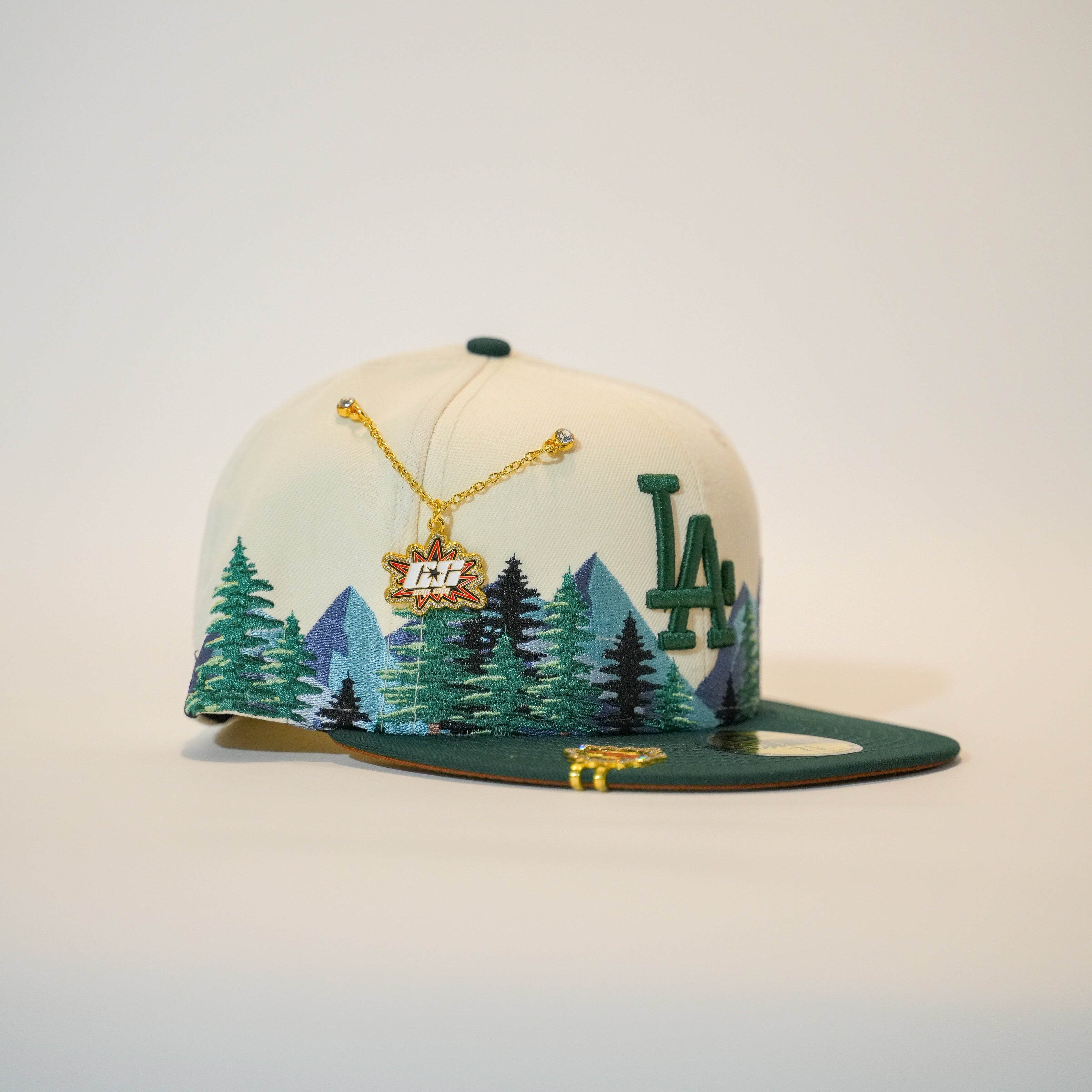 NEW ERA EXCLUSIVE 59FIFTY CHROME/FOREST GREEN LOS ANGELES DODGERS W/ PINE TREES