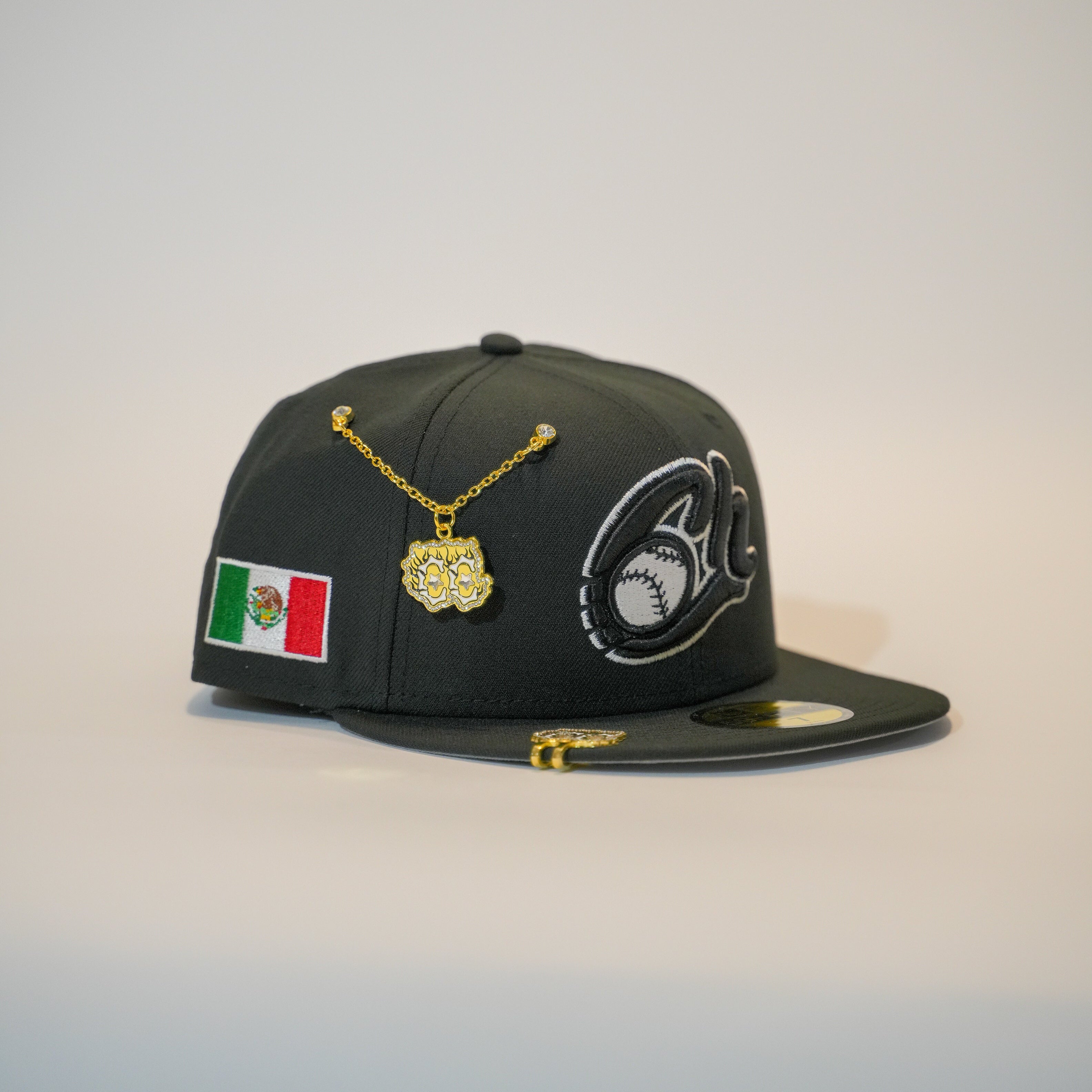 NEW ERA EXCLUSIVE 59FIFTY BLACK CHARROS DE JALISCO W/ MEXICO FLAG SIDE PATCH