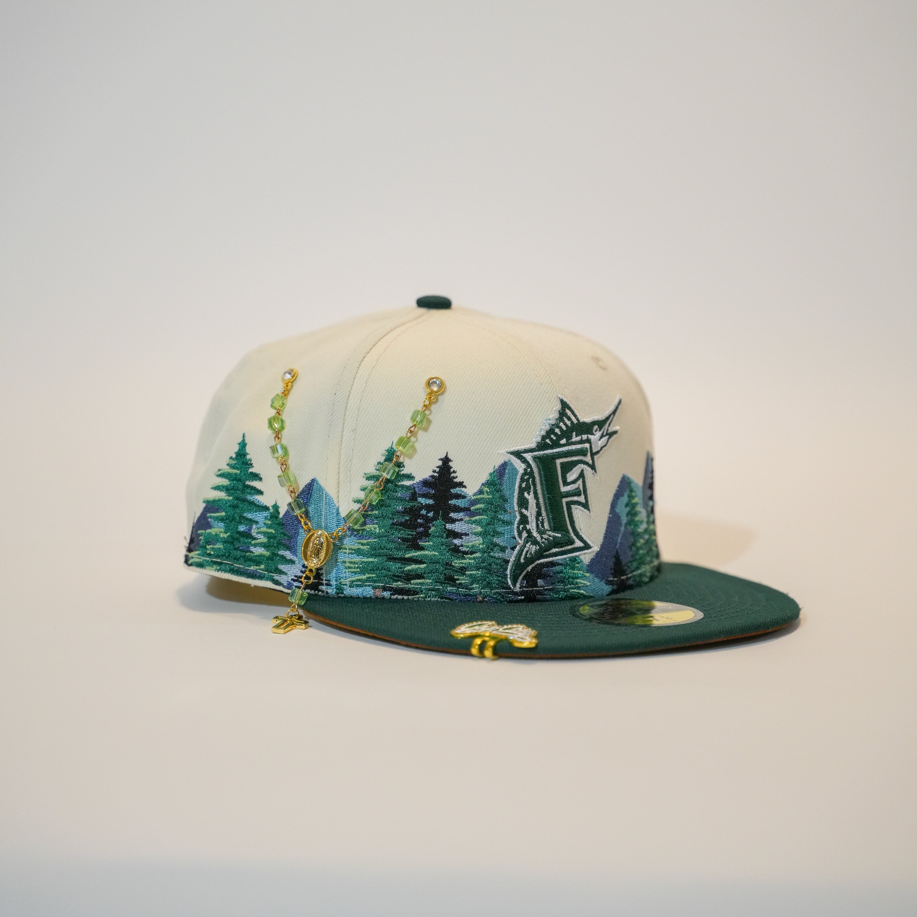 NEW ERA EXCLUSIVE 59FIFTY CHROME/FOREST GREEN FLORIDA MARLINS W/ PINE TREES