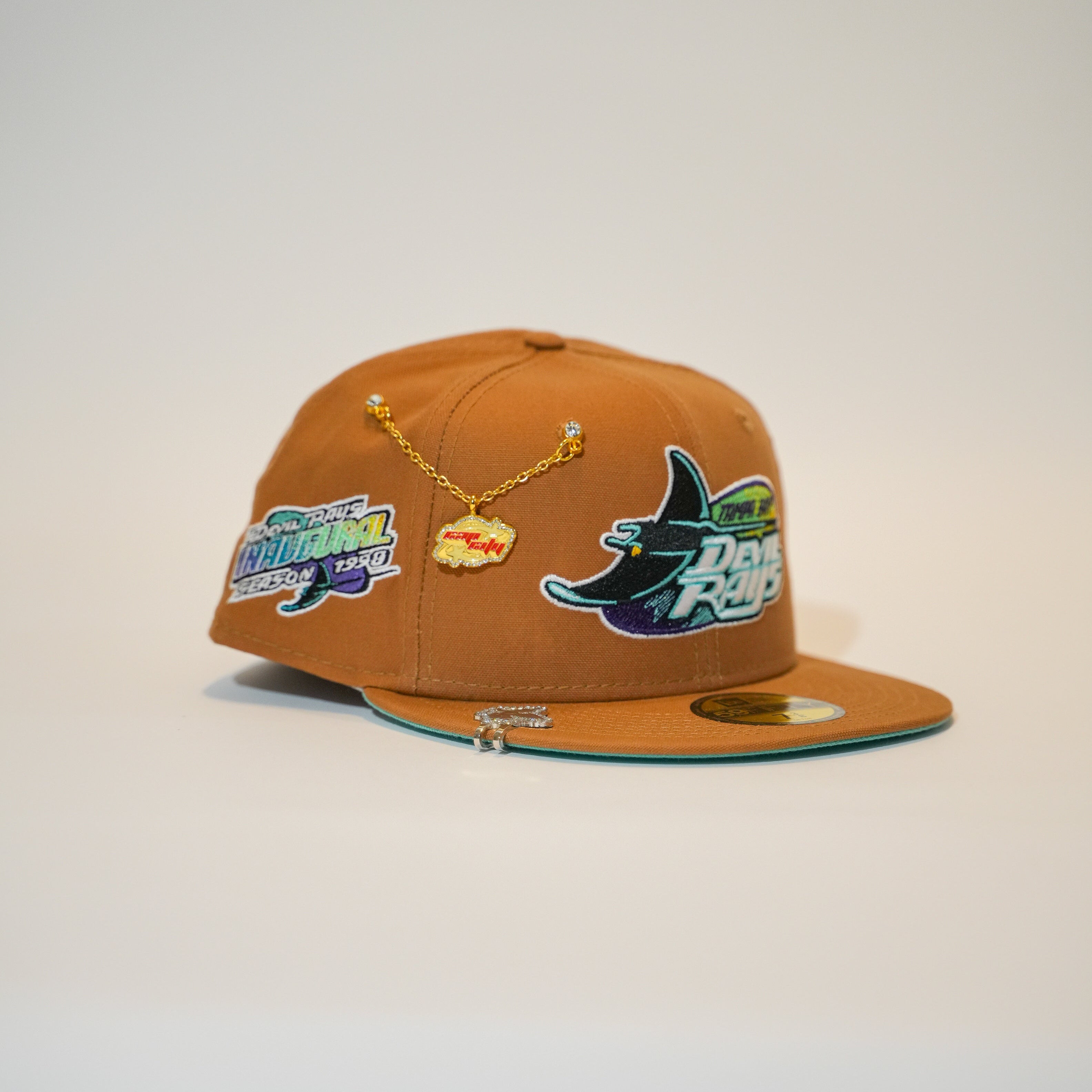 NEW ERA EXCLUSIVE 59FIFTY TAN TAMPA DEVILRAYS W/ 1998 INAUGURAL SEASON SIDE PATCH