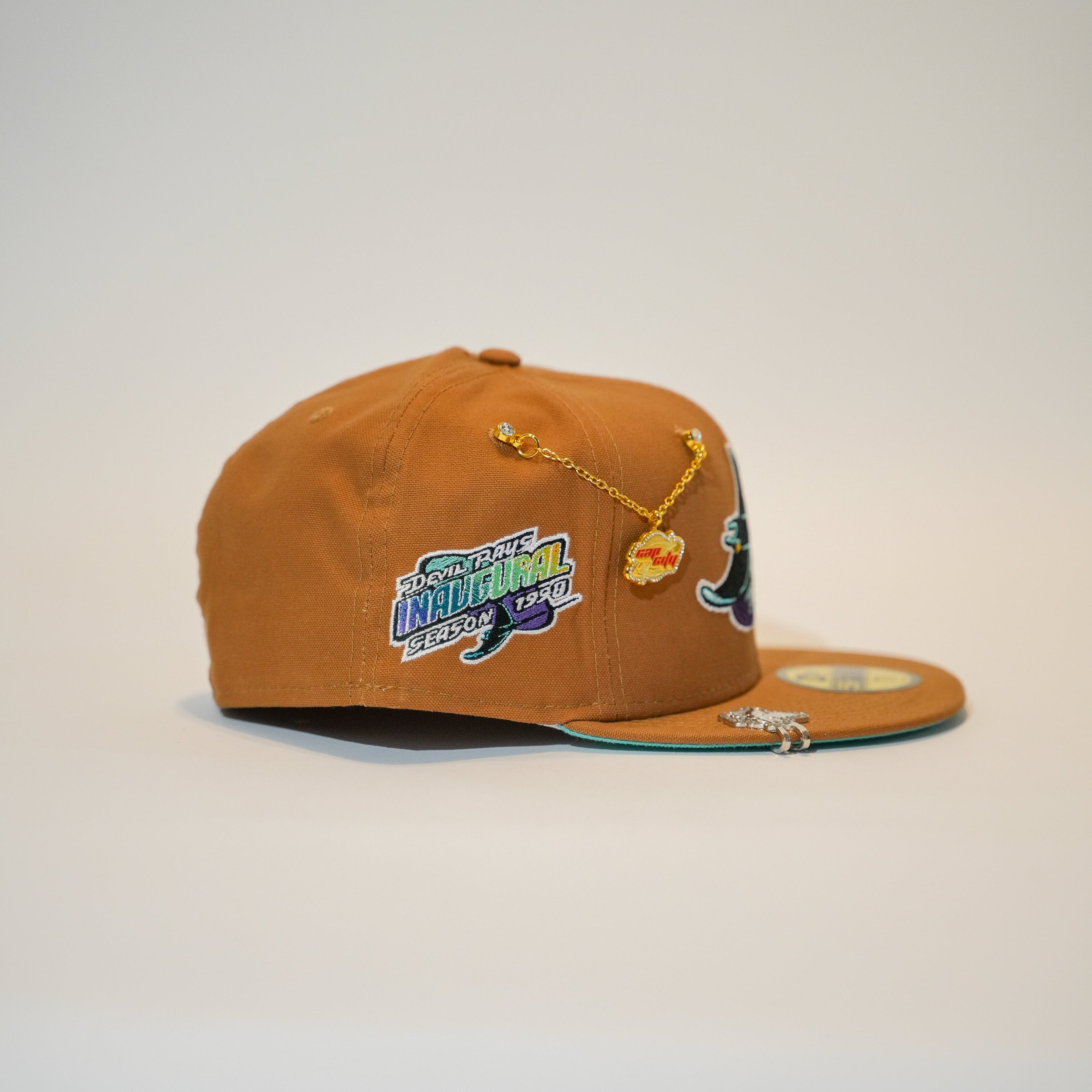 NEW ERA EXCLUSIVE 59FIFTY TAN TAMPA DEVILRAYS W/ 1998 INAUGURAL SEASON SIDE PATCH