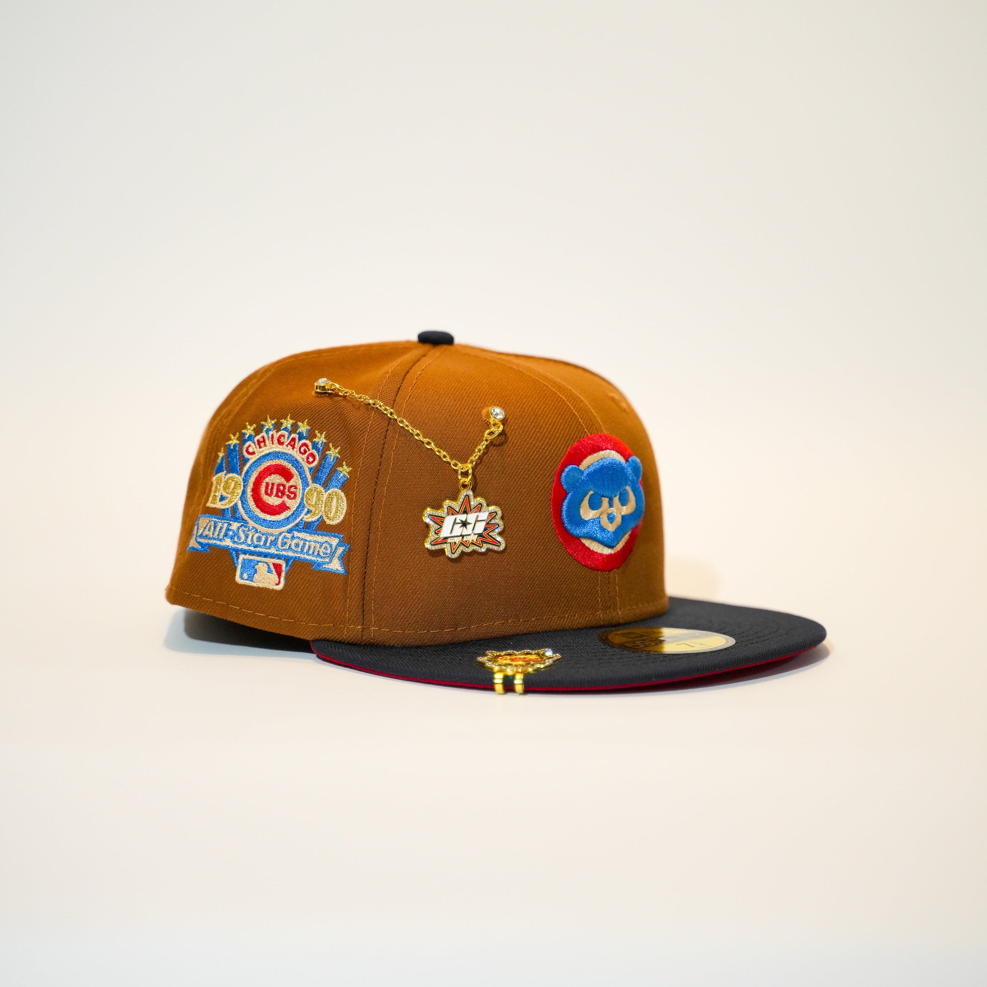 NEW ERA EXCLUSIVE 59FIFTY DARK TAN/NAVY CHICAGO CUBS W/ 1990 ALL STAR GAME SIDE PATCH