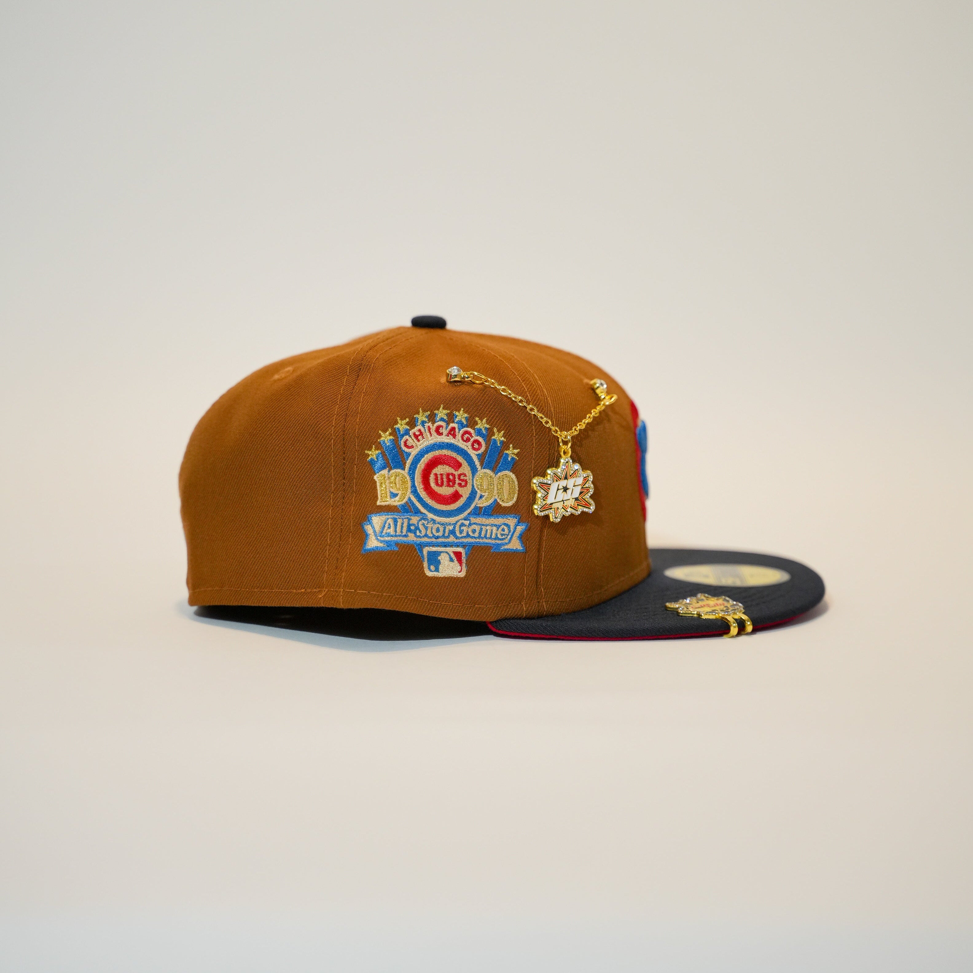 NEW ERA EXCLUSIVE 59FIFTY DARK TAN/NAVY CHICAGO CUBS W/ 1990 ALL STAR GAME SIDE PATCH