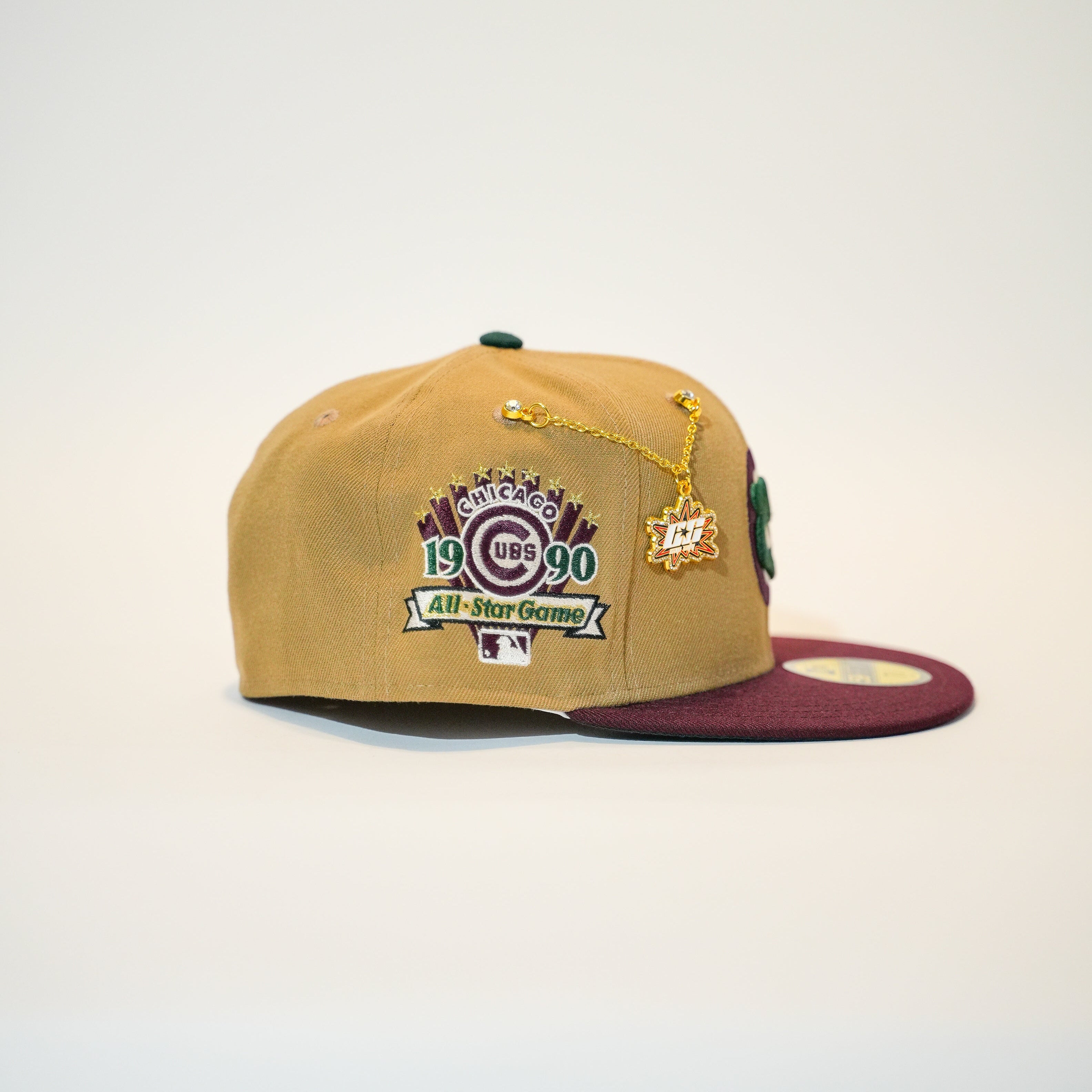 NEW ERA EXCLUSIVE 59FIFTY CAMEL/ BURGUNDY CHICAGO CUBS W/ 1990 ALL STAR GAME SIDE PATCH