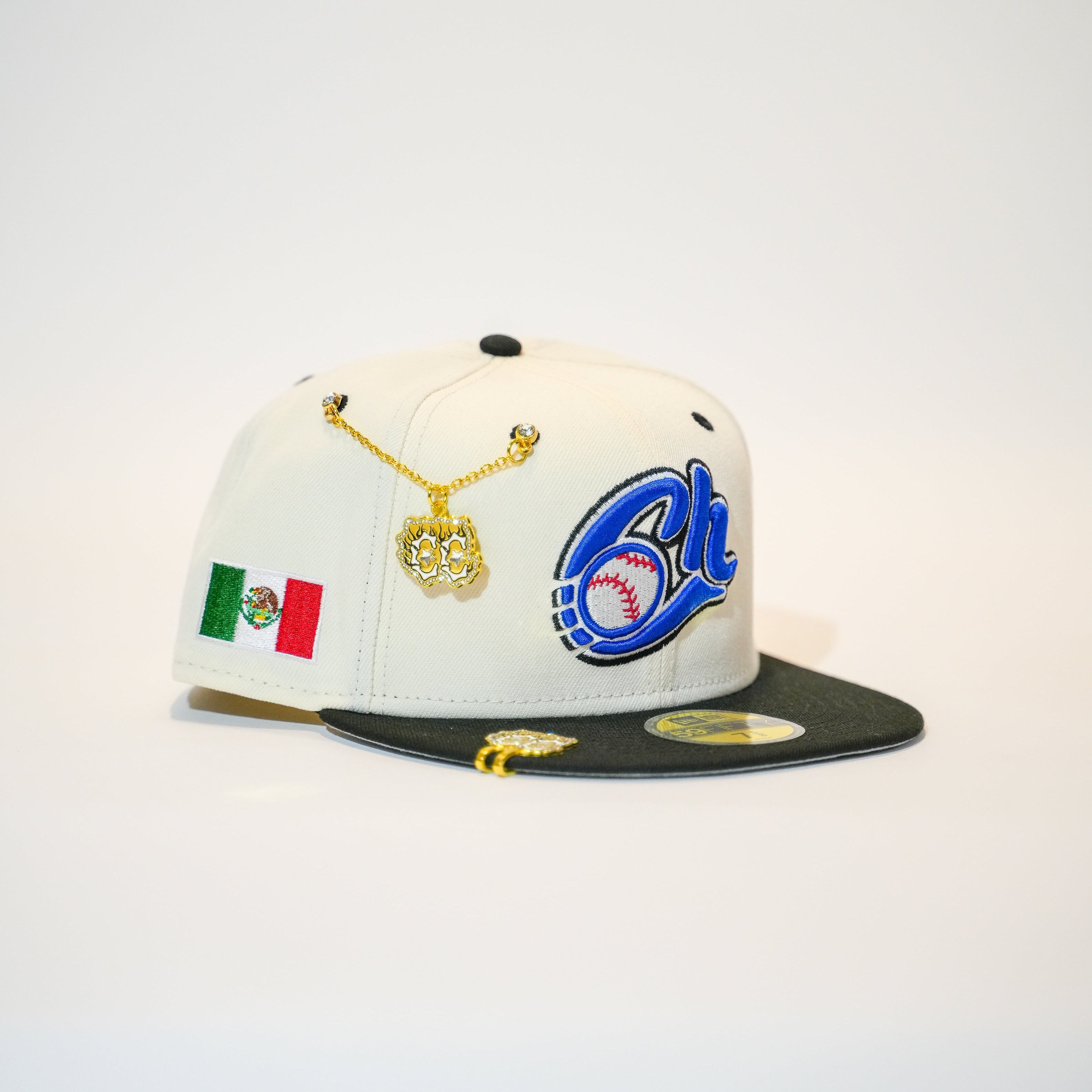 NEW ERA EXCLUSIVE 59FIFTY CHROME/ BLACK CHARROS DE JALISCO W/ MEXICO FLAG SIDE PATCH