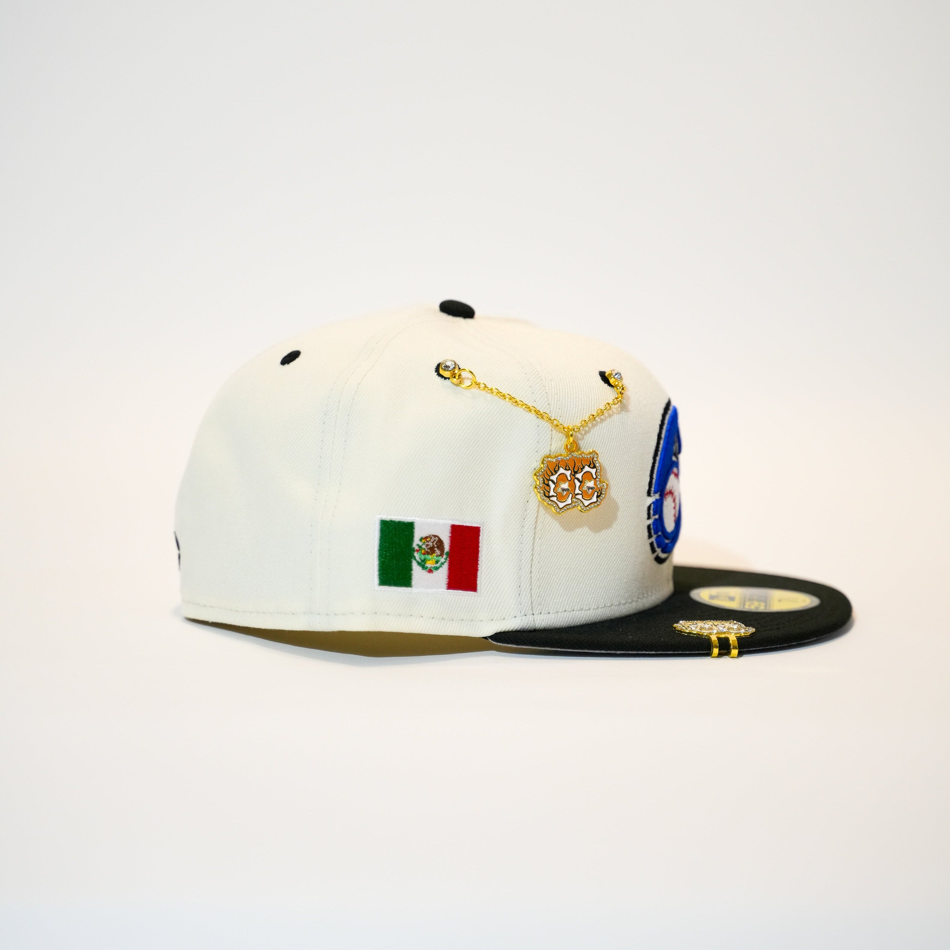NEW ERA EXCLUSIVE 59FIFTY CHROME/ BLACK CHARROS DE JALISCO W/ MEXICO FLAG SIDE PATCH