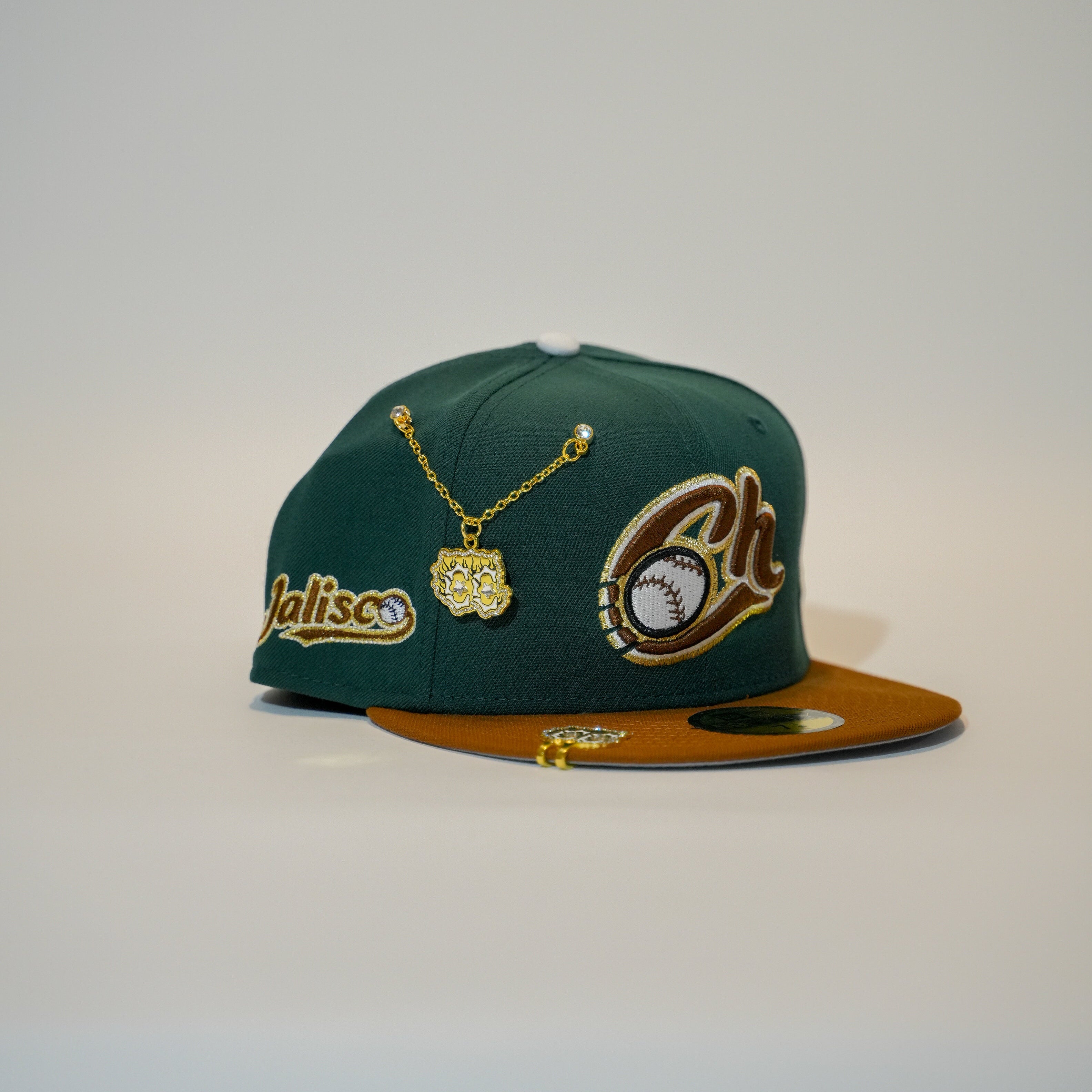 NEW ERA EXCLUSIVE 59FIFTY FOREST GREEN/ KHAKI CHARROS DE JALISCO W/ "JALISCO" SCRIPT SIDE PATCH