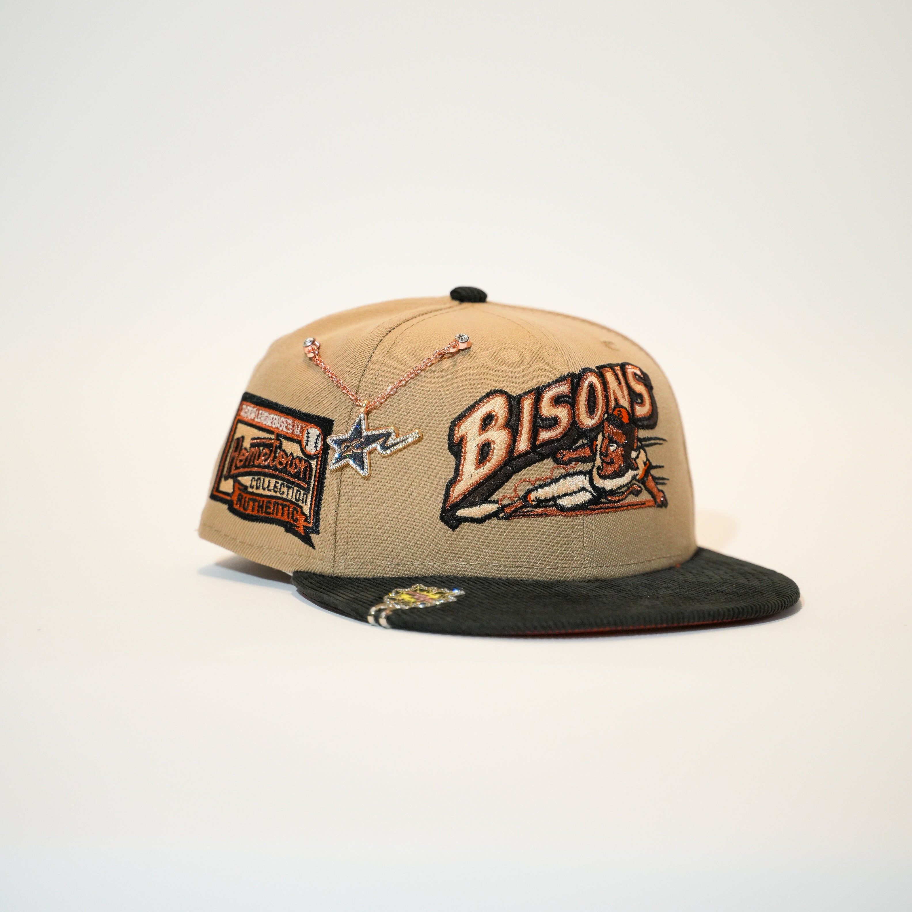 NEW ERA EXCLUSIVE 59FIFTY CAMEL CORDUROY BUFFALO BISONS W/ HOMETOWN COLLECTION SIDE PATCH