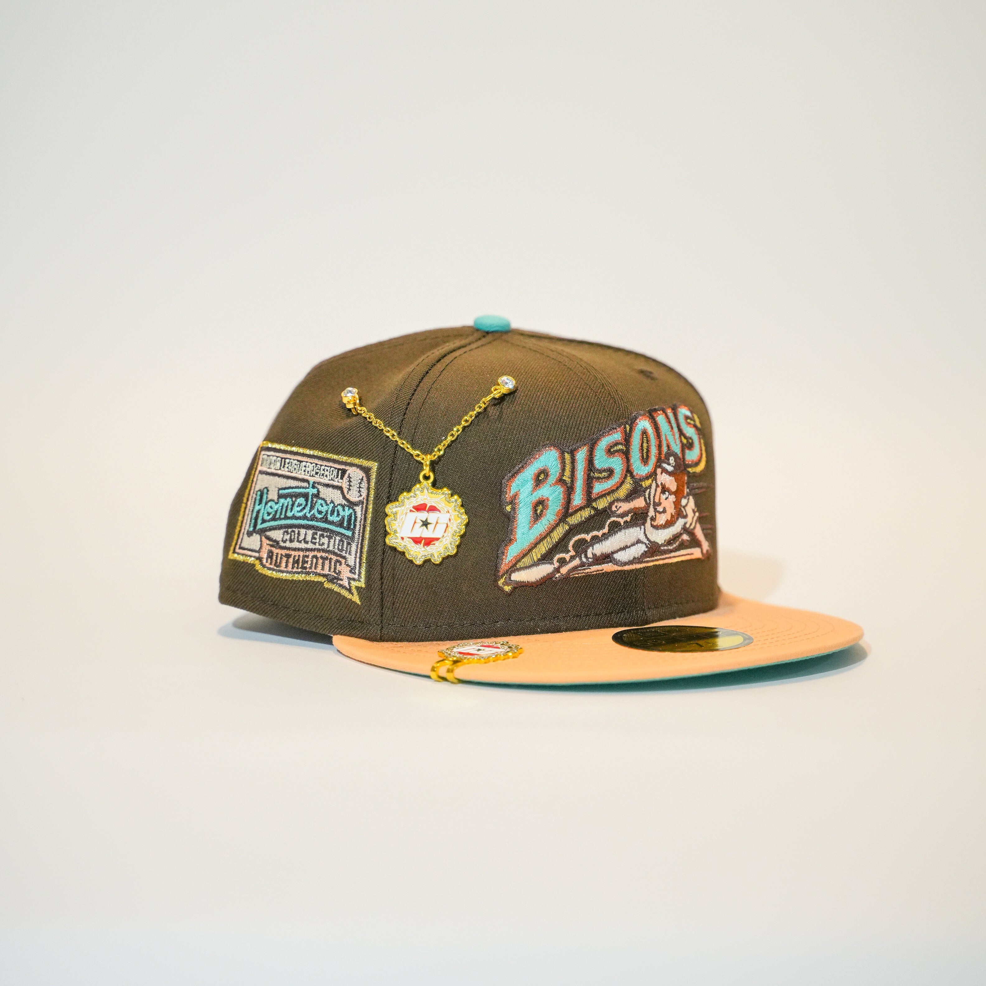 NEW ERA EXCLUSIVE 59FIFTY BROWN/BLUSH BUFFALO BISONS W/ HOMETOWN COLLECTION SIDE PATCH