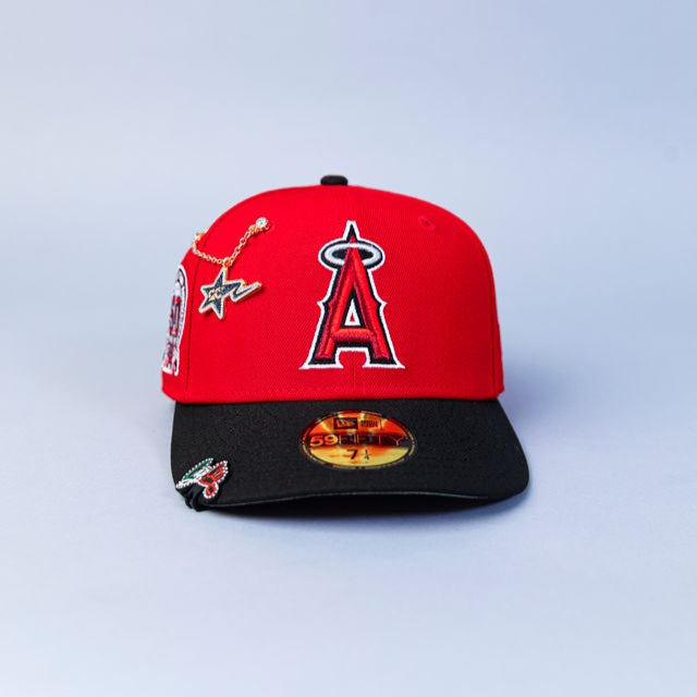 NEW ERA 59FIFTY LAVA RED/ BLACK ANAHEIM ANGELS W/ 50TH ANNIVERSARY SIDE PATCH