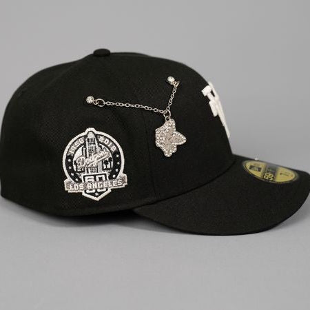 NEW ERA EXCLUSIVE 59FIFTY BLACK UPSIDE DOWN LOS ANGELES DODGERS W/ 60TH ANNIVERSARY SIDE PATCH