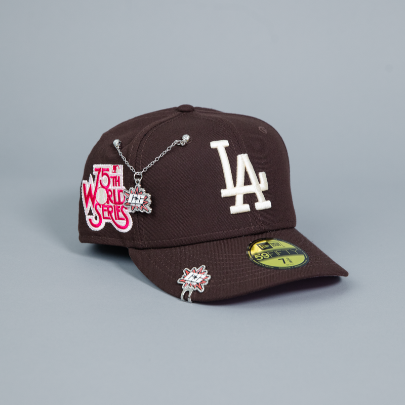 NEW ERA EXCLUSIVE 59FIFTY DARK BROWN LOS ANGELES DODGERS W/ 75TH WORLD SERIES SIDE PATCH