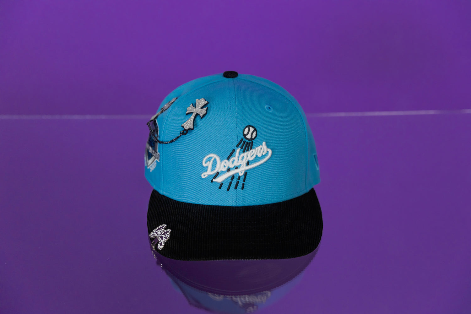 NEW ERA EXCLUSIVE 59FIFTY ICY BLUE/CORDUROY LOS ANGELES DODGERS W/ 50TH ANNIVERSARY SIDE PATCH