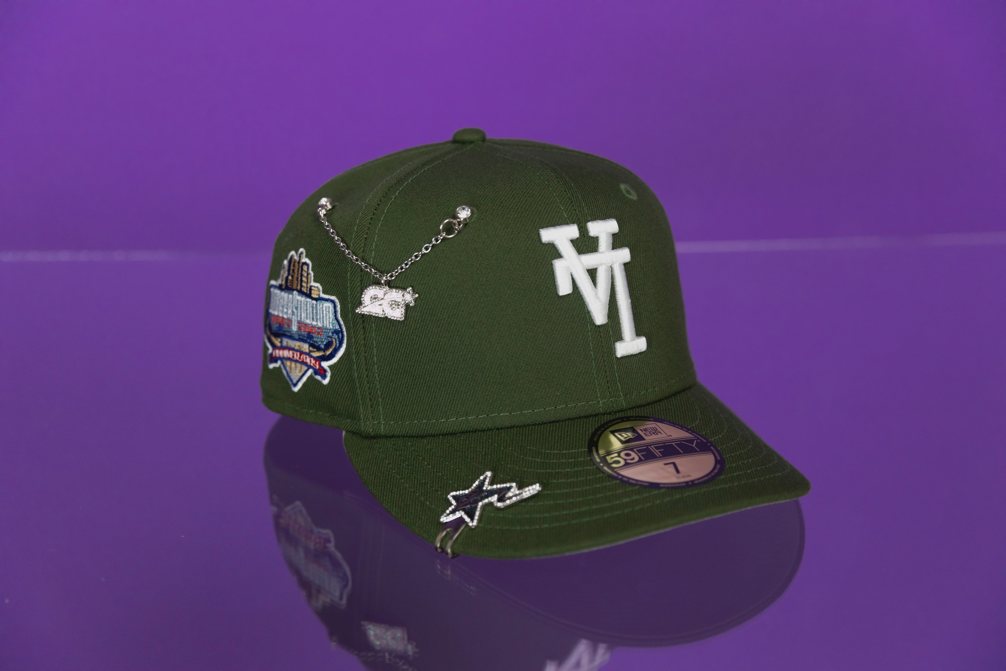 EXCLUSIVO DE NEW ERA 59FIFTY CROMADO BLANCO/ORO LOS ANGELES DODGERS CON PARCHE DEL JUEGO ALL STAR 2000 