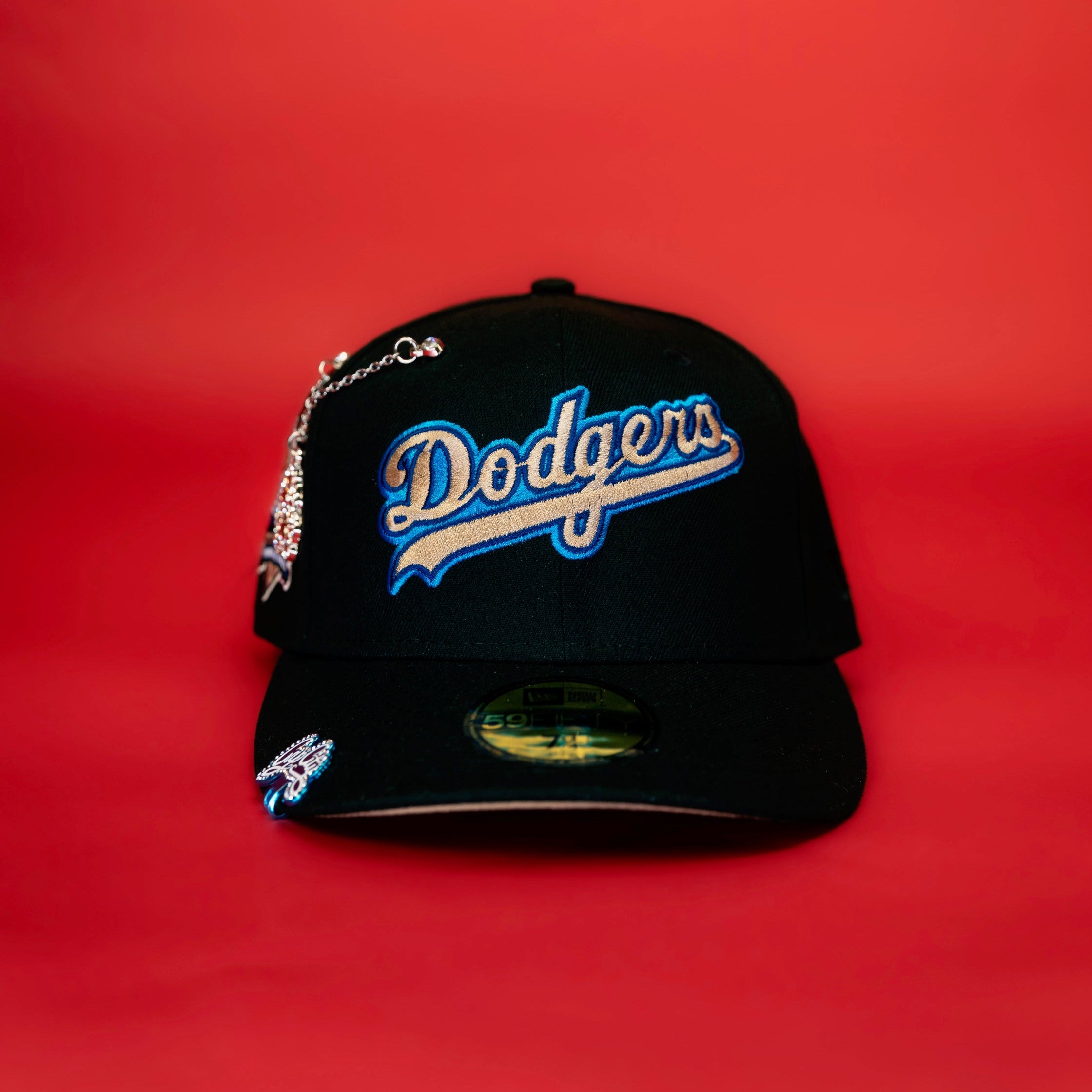 NEW ERA 59FIFTY BLACK LOS ANGELES DODGERS SCRIPT W/ 40TH ANNIVERSARY SIDE PATCH