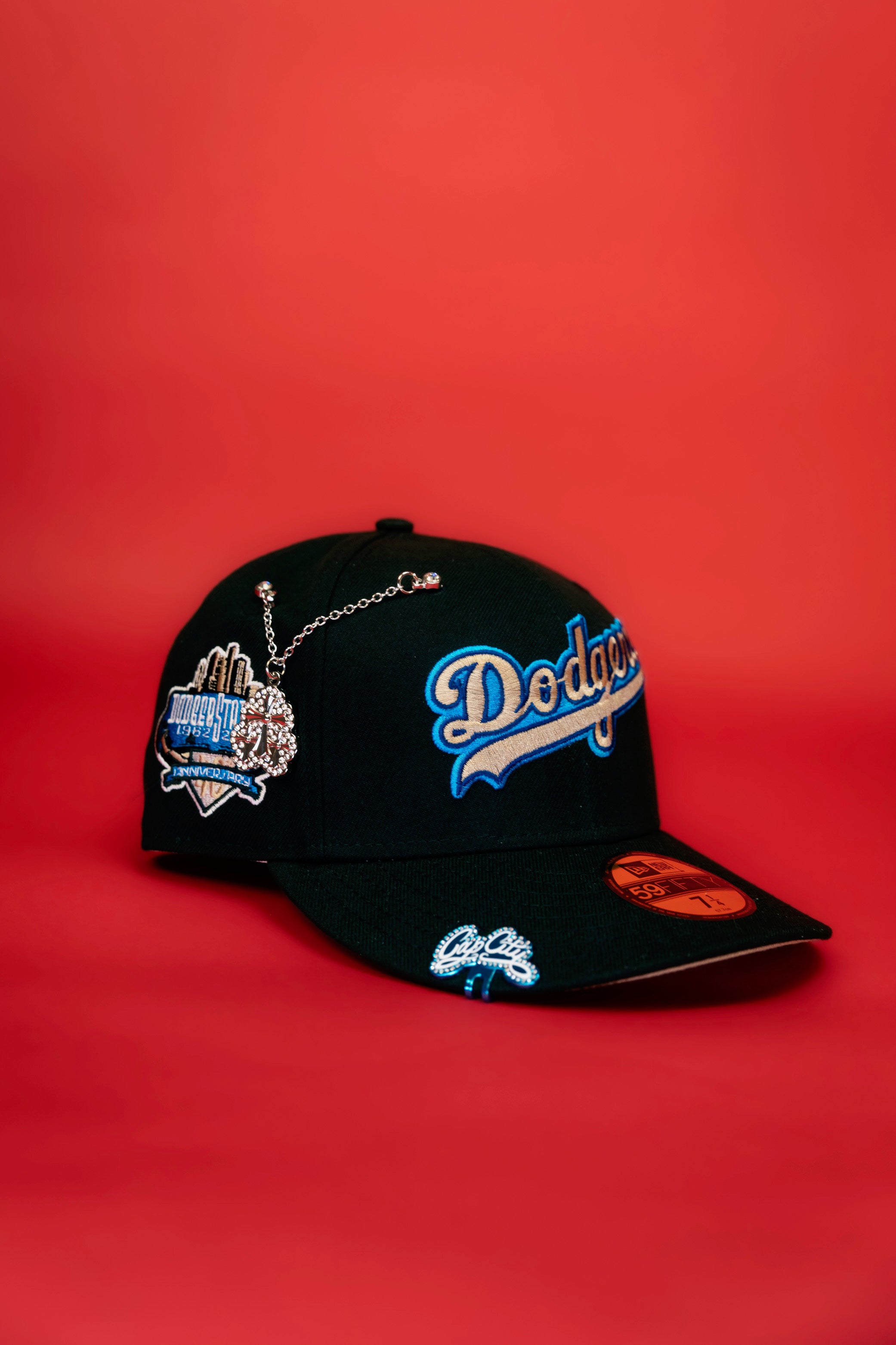 NEW ERA 59FIFTY BLACK LOS ANGELES DODGERS SCRIPT W/ 40TH ANNIVERSARY SIDE PATCH