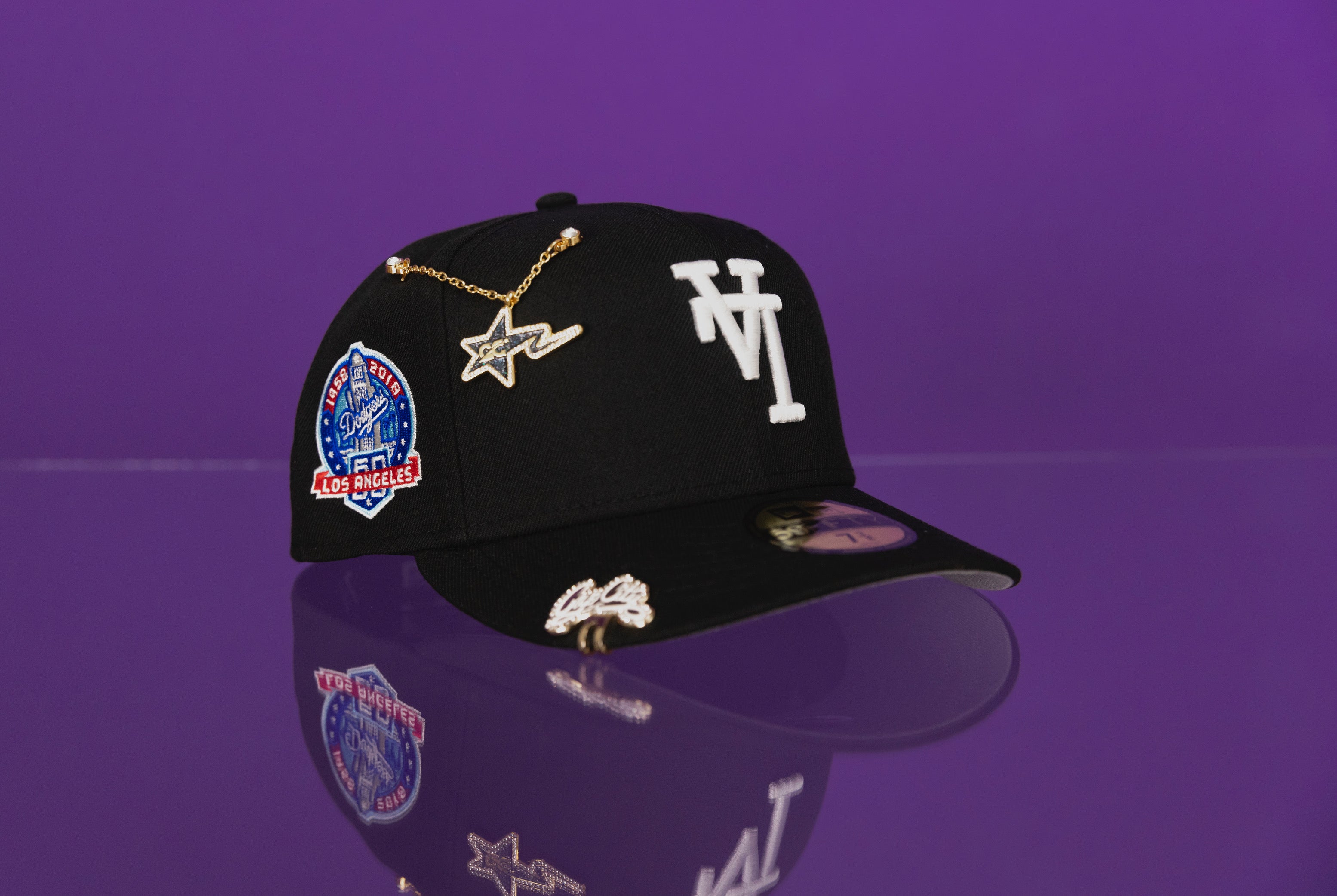 EXCLUSIVO DE NEW ERA 59FIFTY CROMADO BLANCO/ORO LOS ANGELES DODGERS CON PARCHE DEL JUEGO ALL STAR 2000 