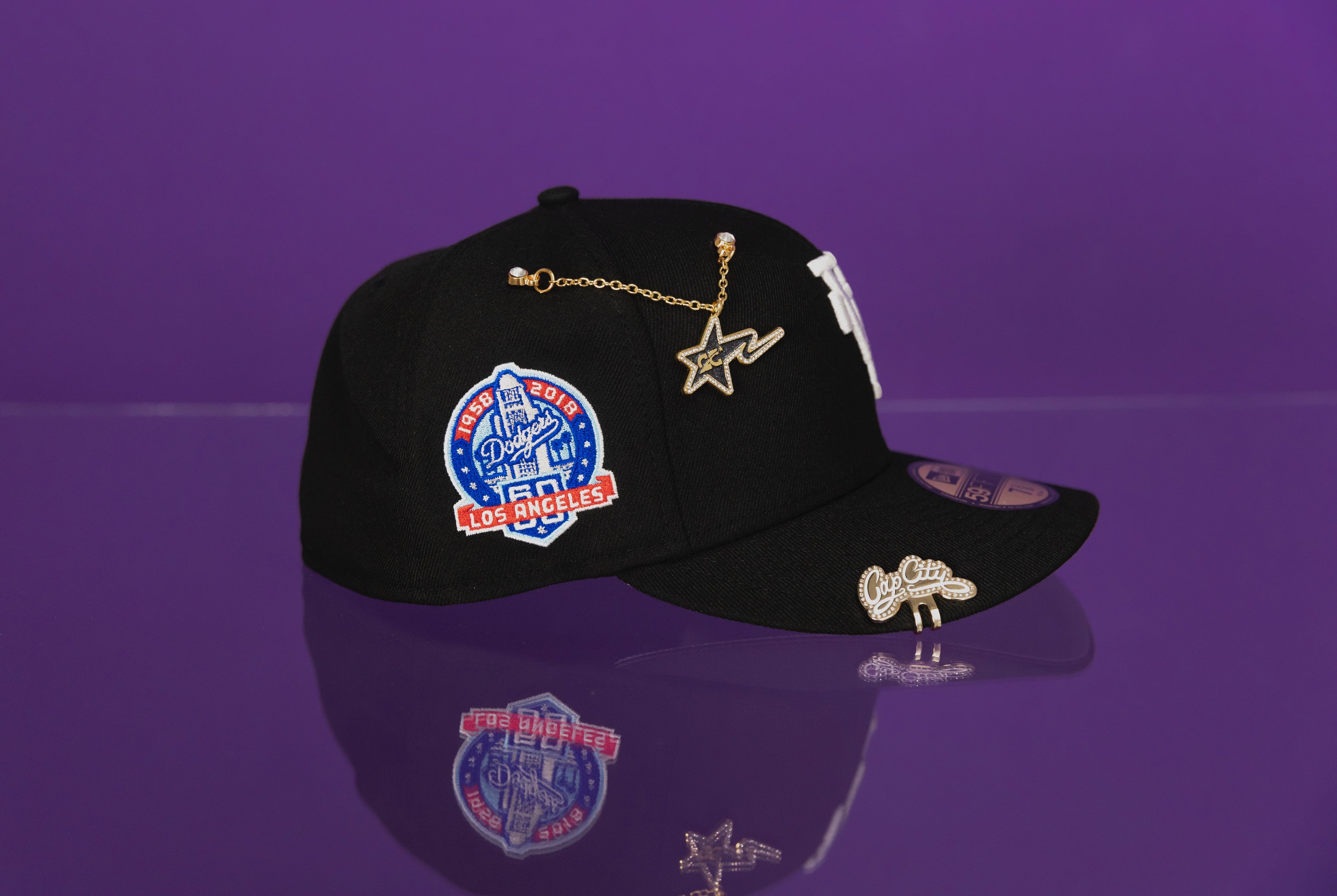EXCLUSIVO DE NEW ERA 59FIFTY CROMADO BLANCO/ORO LOS ANGELES DODGERS CON PARCHE DEL JUEGO ALL STAR 2000 