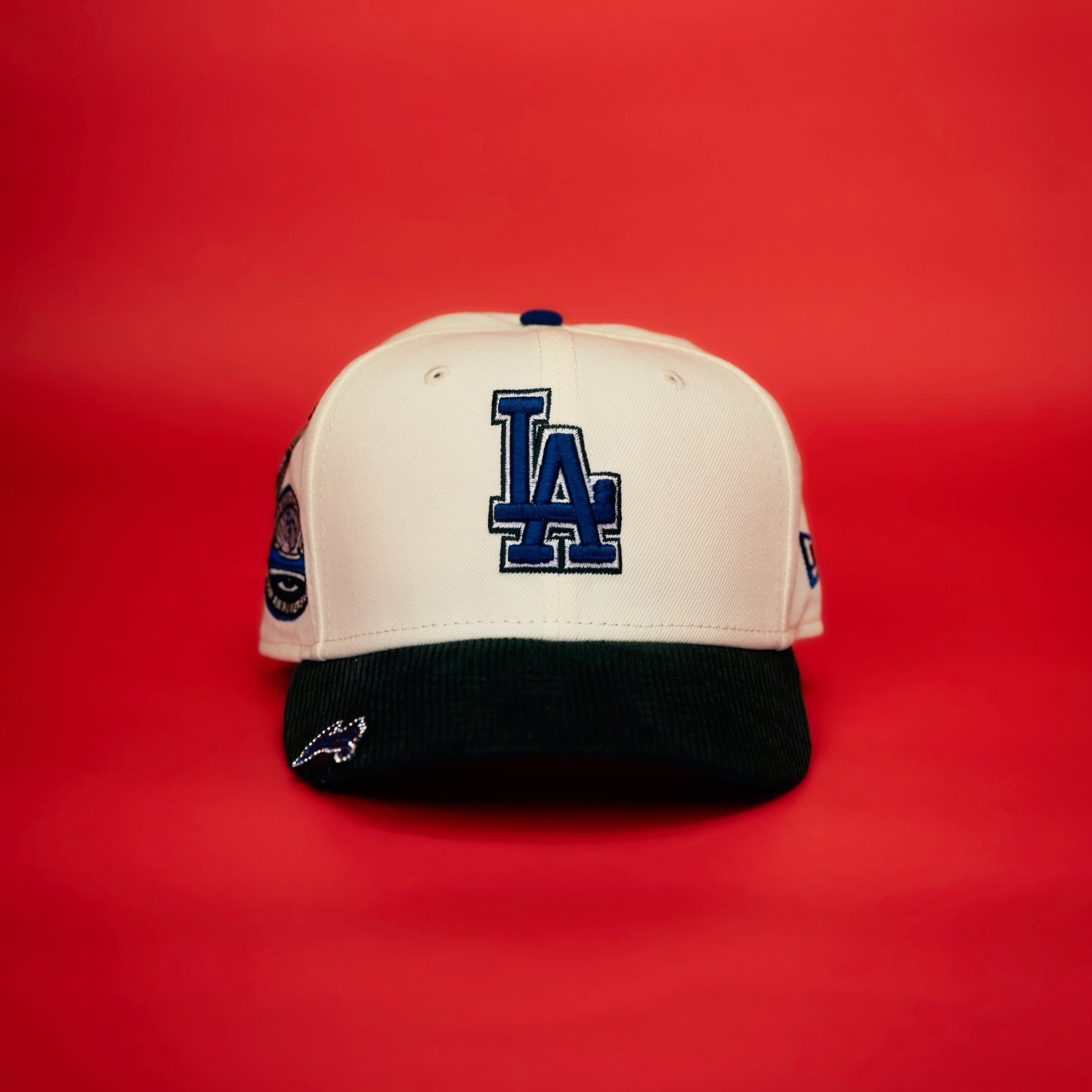 NEW ERA EXCLUSIVE 59FIFTY CHROME/CORDUROY LOS ANGELES DODGERS W/ 50TH ANNIVERSARY SIDE PATCH