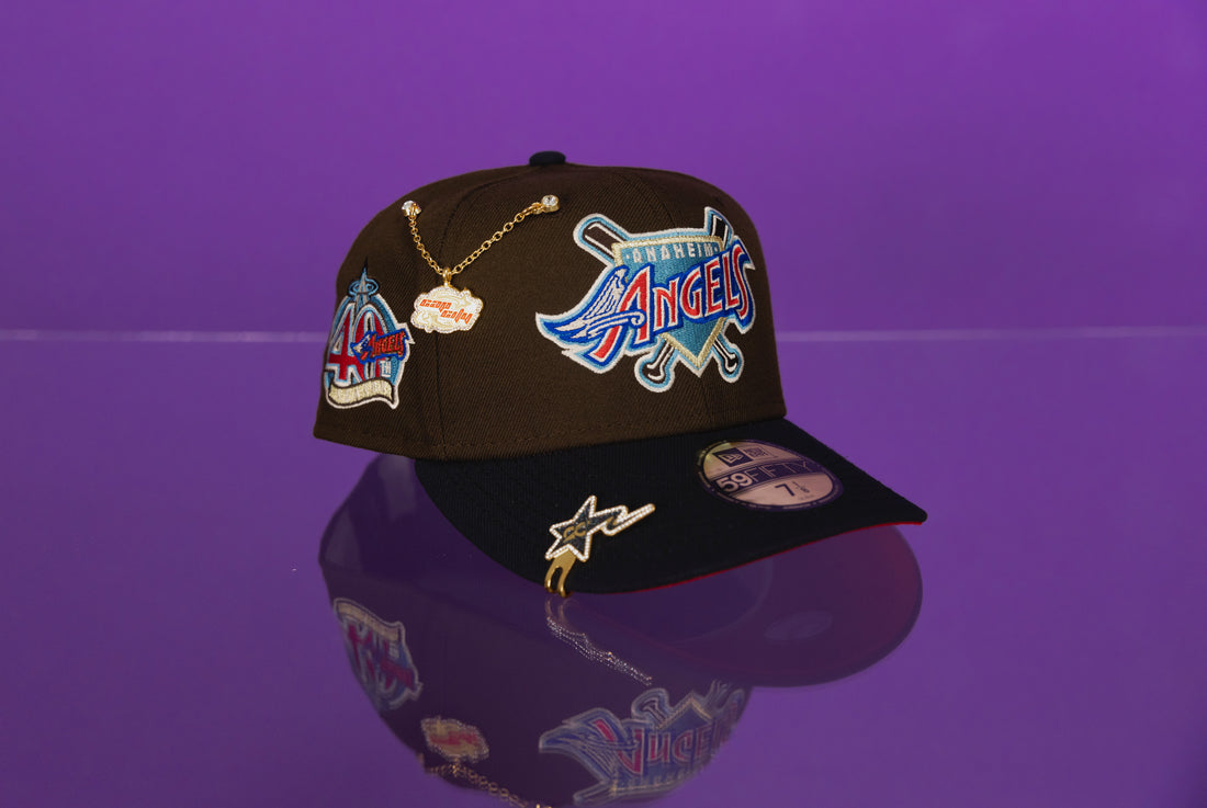 NEW ERA 59FIFTY BROWN/NAVY ANAHEIM ANGELS W/ 40TH ANNIVERSARY SIDE PATCH